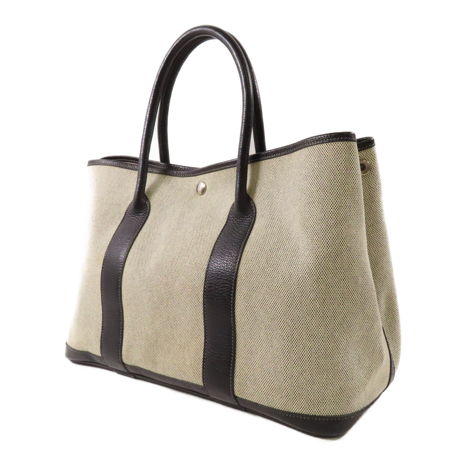 HERMES 帆布/皮革Garden Party PM銀扣手挽袋