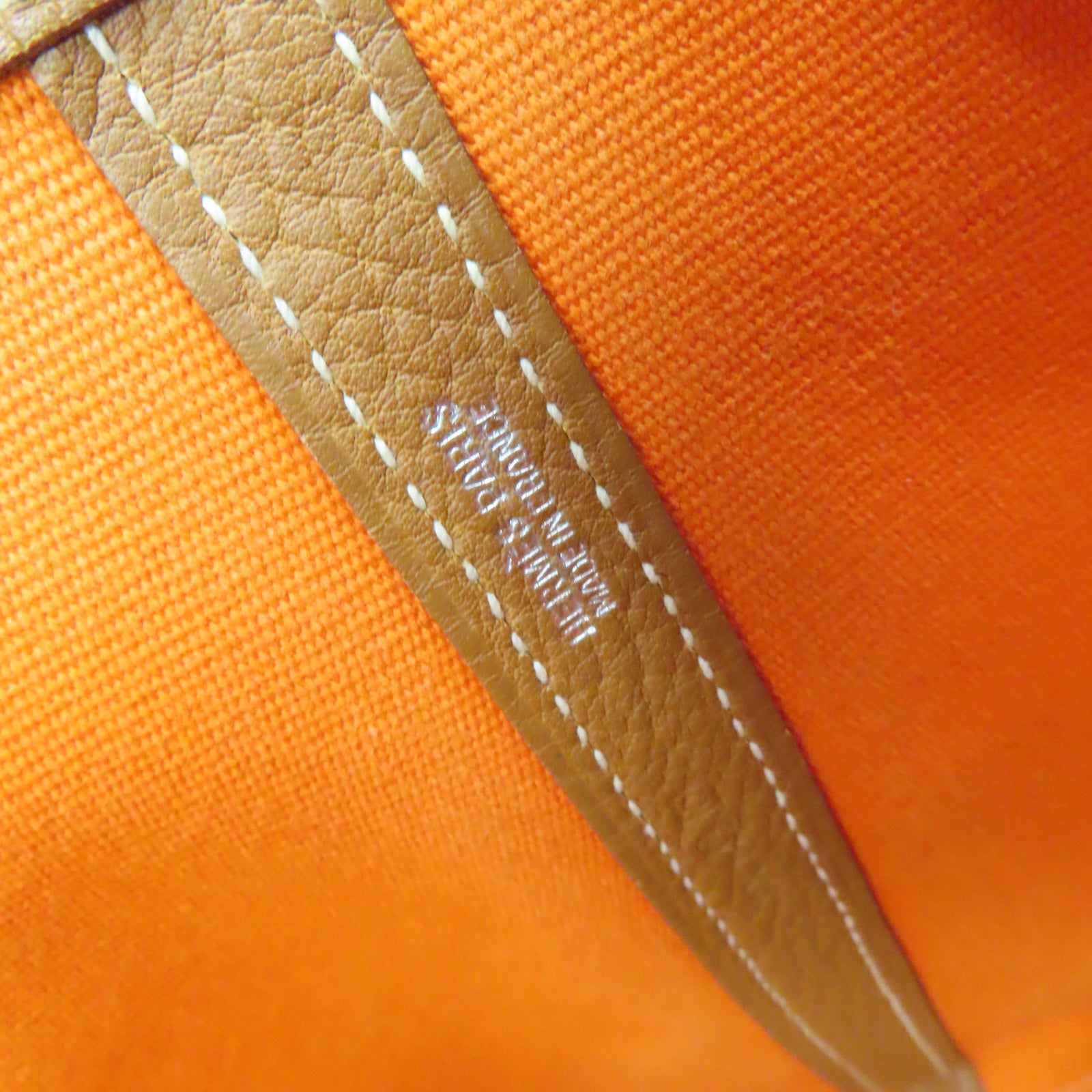 HERMES **【激減優惠】帆布GardenParty PM銀扣手挽袋橙色/米色