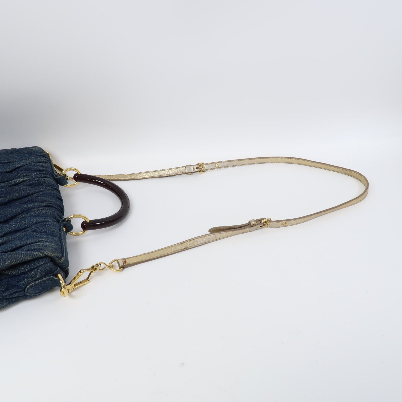 Miu Miu 牛仔布Shoulder Bag金扣手挽肩背兩用袋藍色