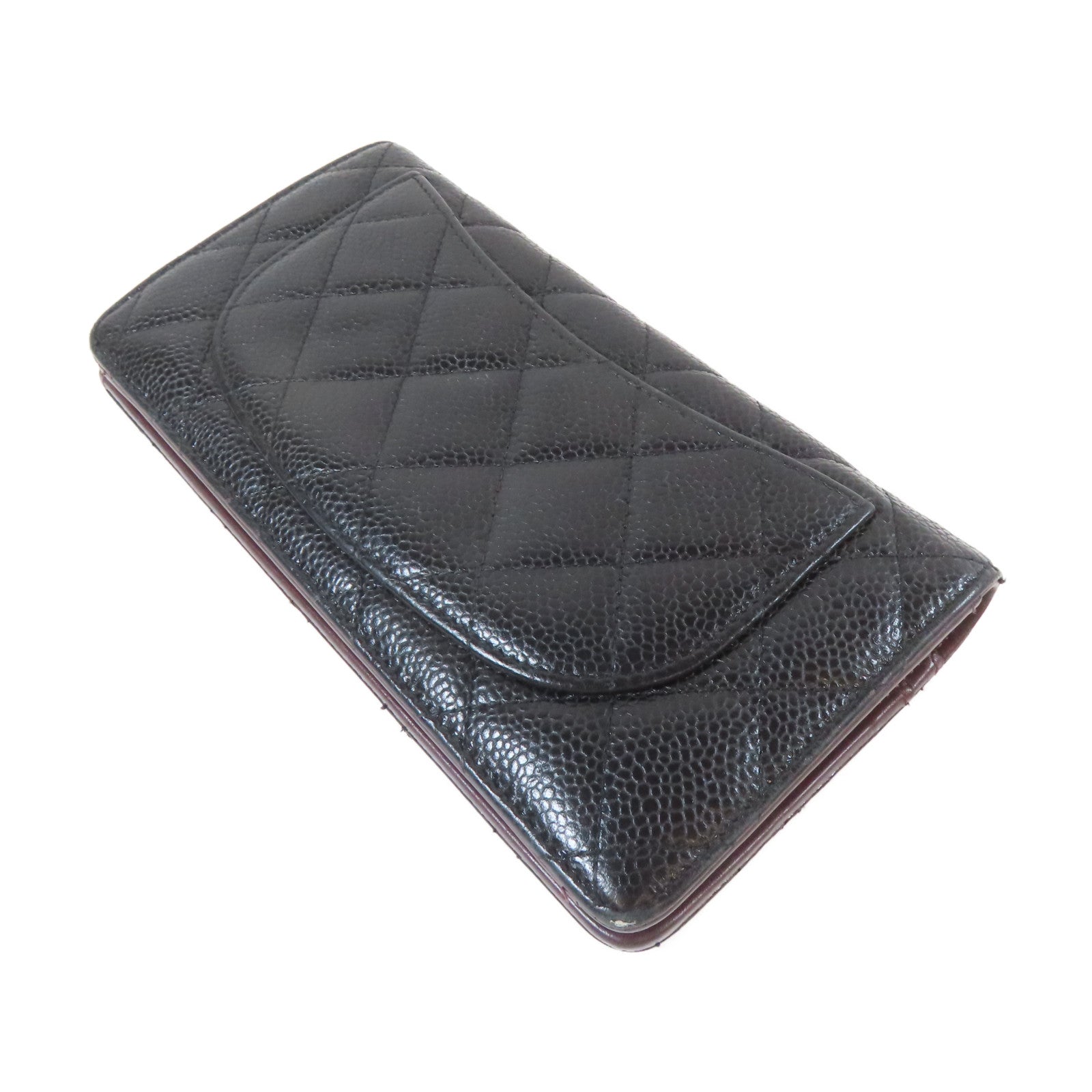CHANEL 菱格Caviar皮革Long Bifold Wallet金扣長錢包黑色
