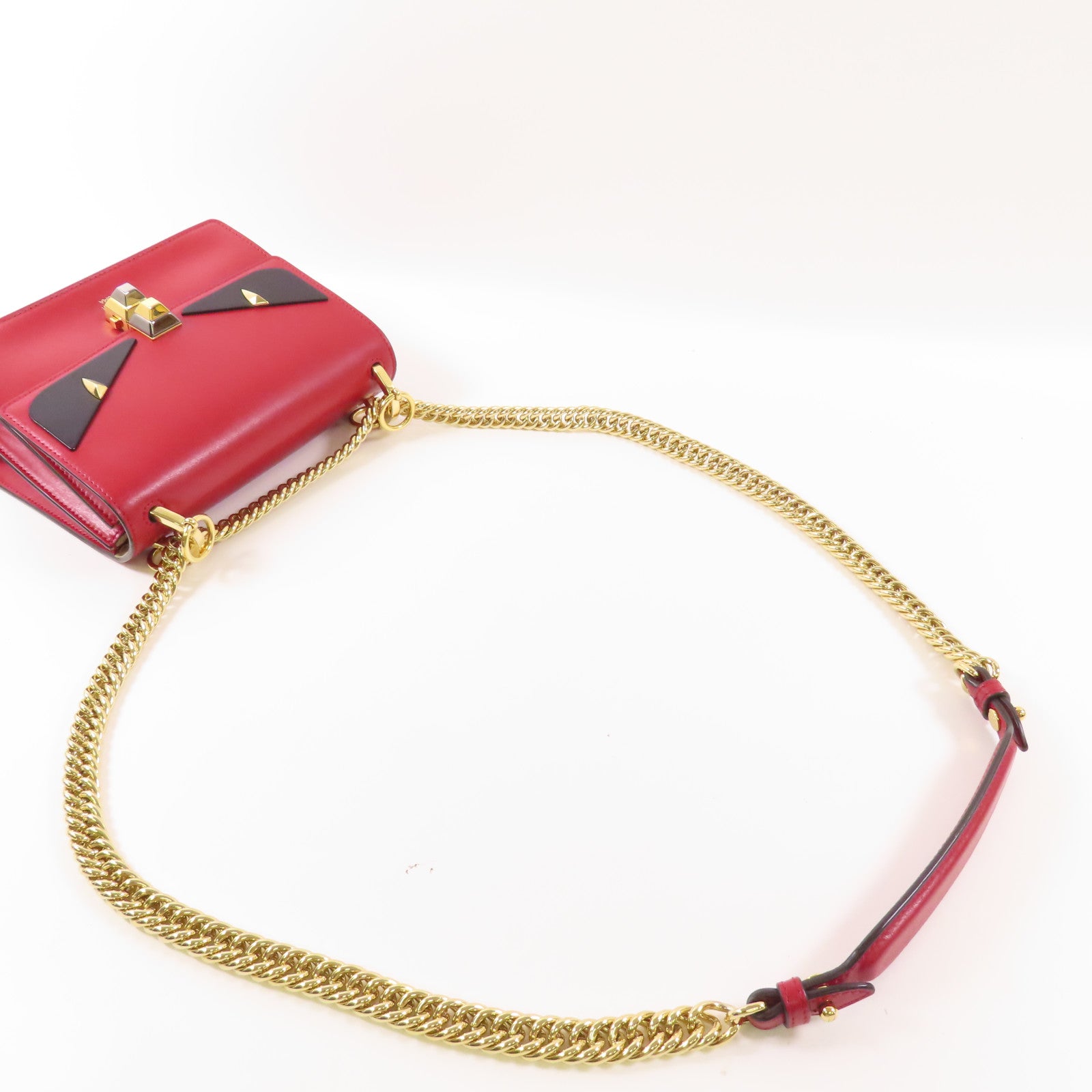 FENDI GHW Kan 1 Bag Chain Shoulder Bag 8M0381 Calfskin Leather Red