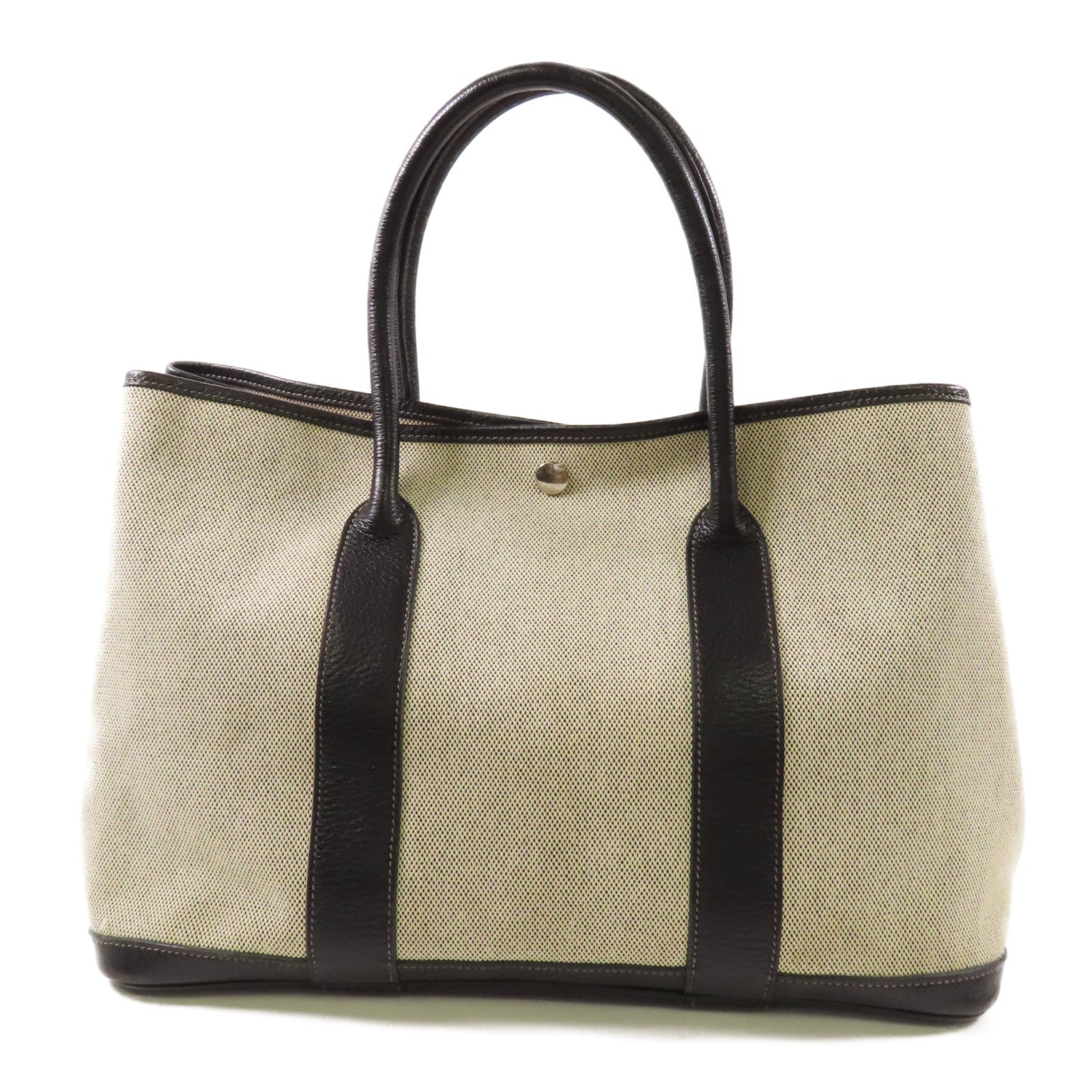 HERMES 帆布/皮革Garden Party PM銀扣手挽袋