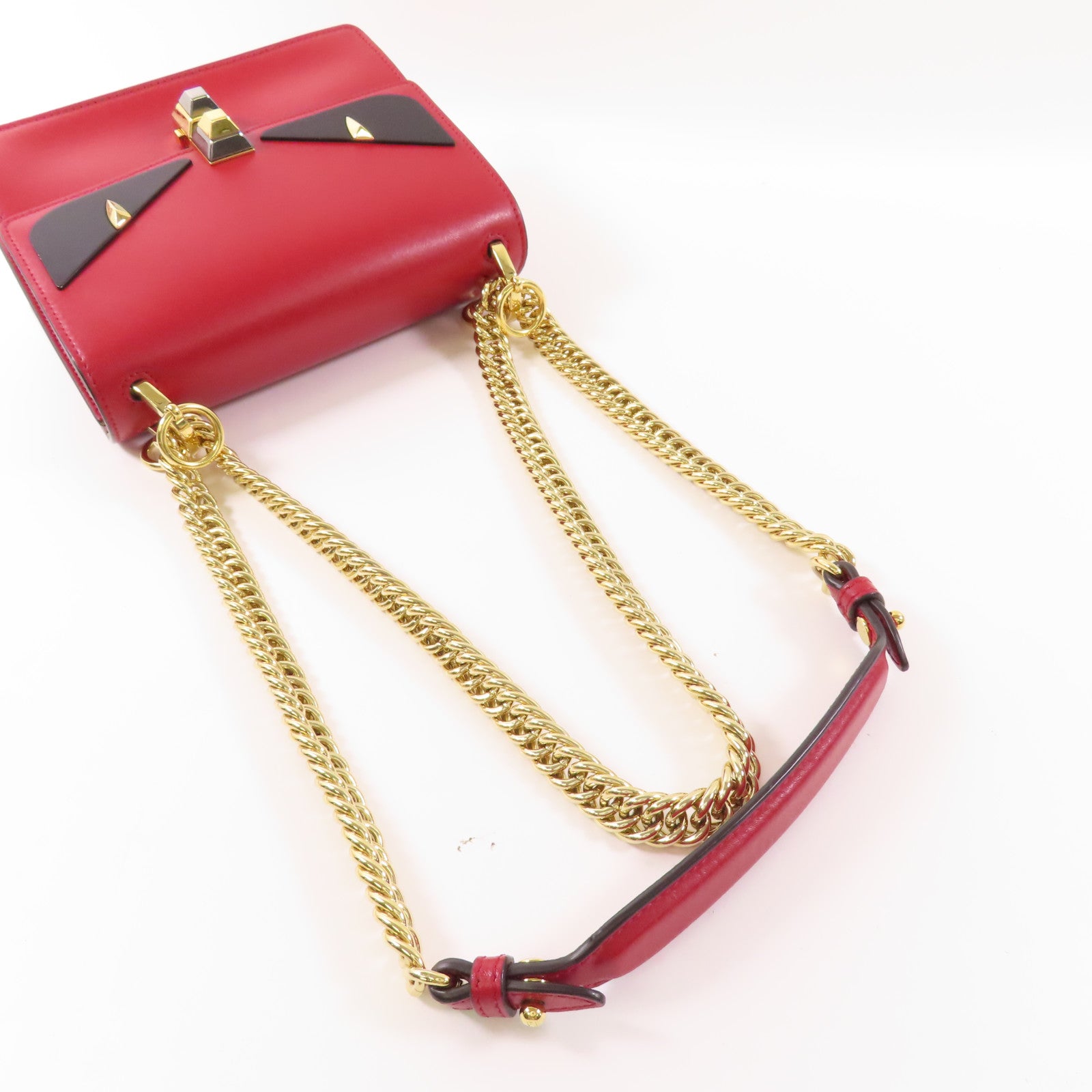 FENDI GHW Kan 1 Bag Chain Shoulder Bag 8M0381 Calfskin Leather Red
