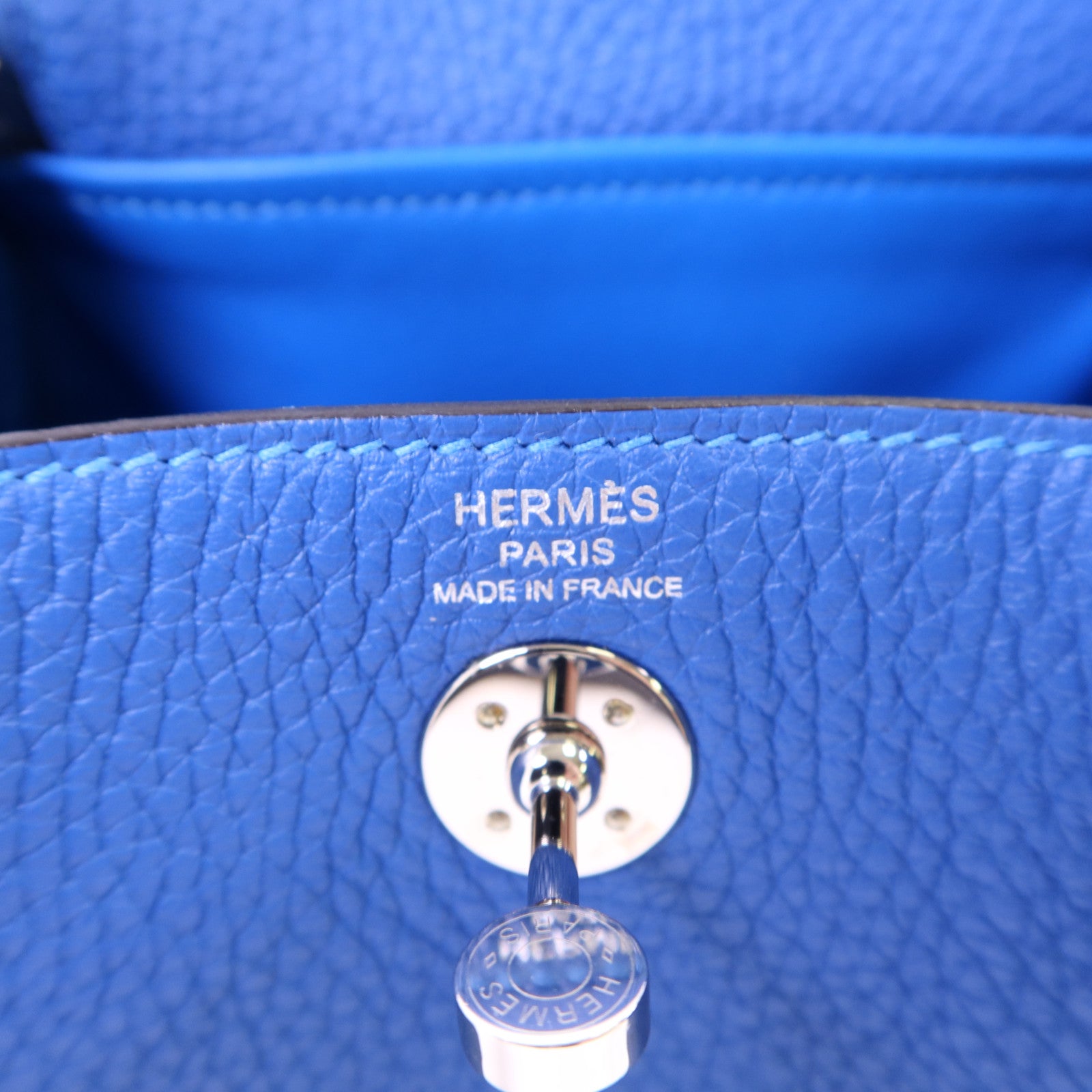 HERMES Clemence皮革Mini Lindy銀扣手挽肩背兩用袋Bleu Hydra
