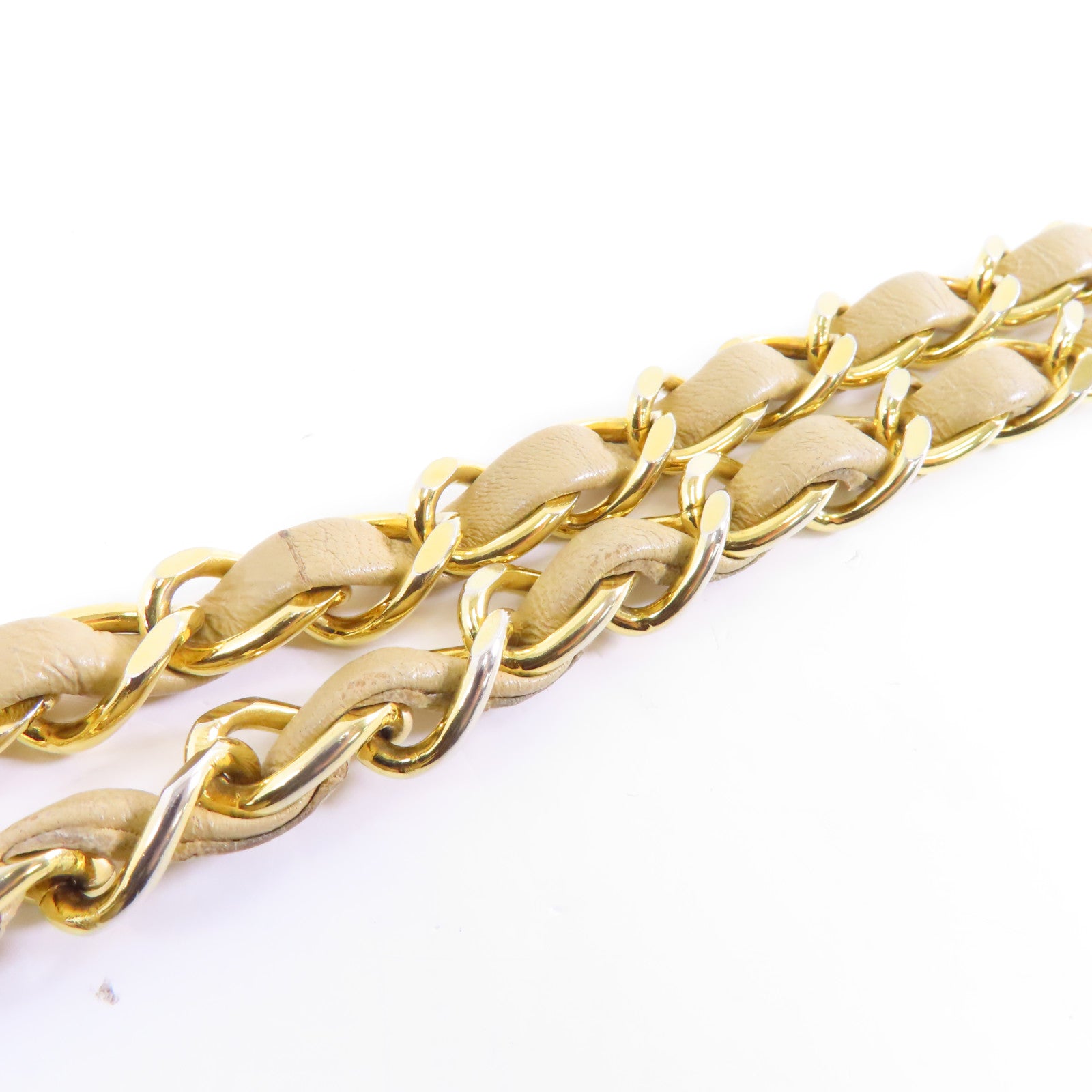 CHANEL 菱格羊皮皮革Chain Shoulder金扣肩背袋卡其色