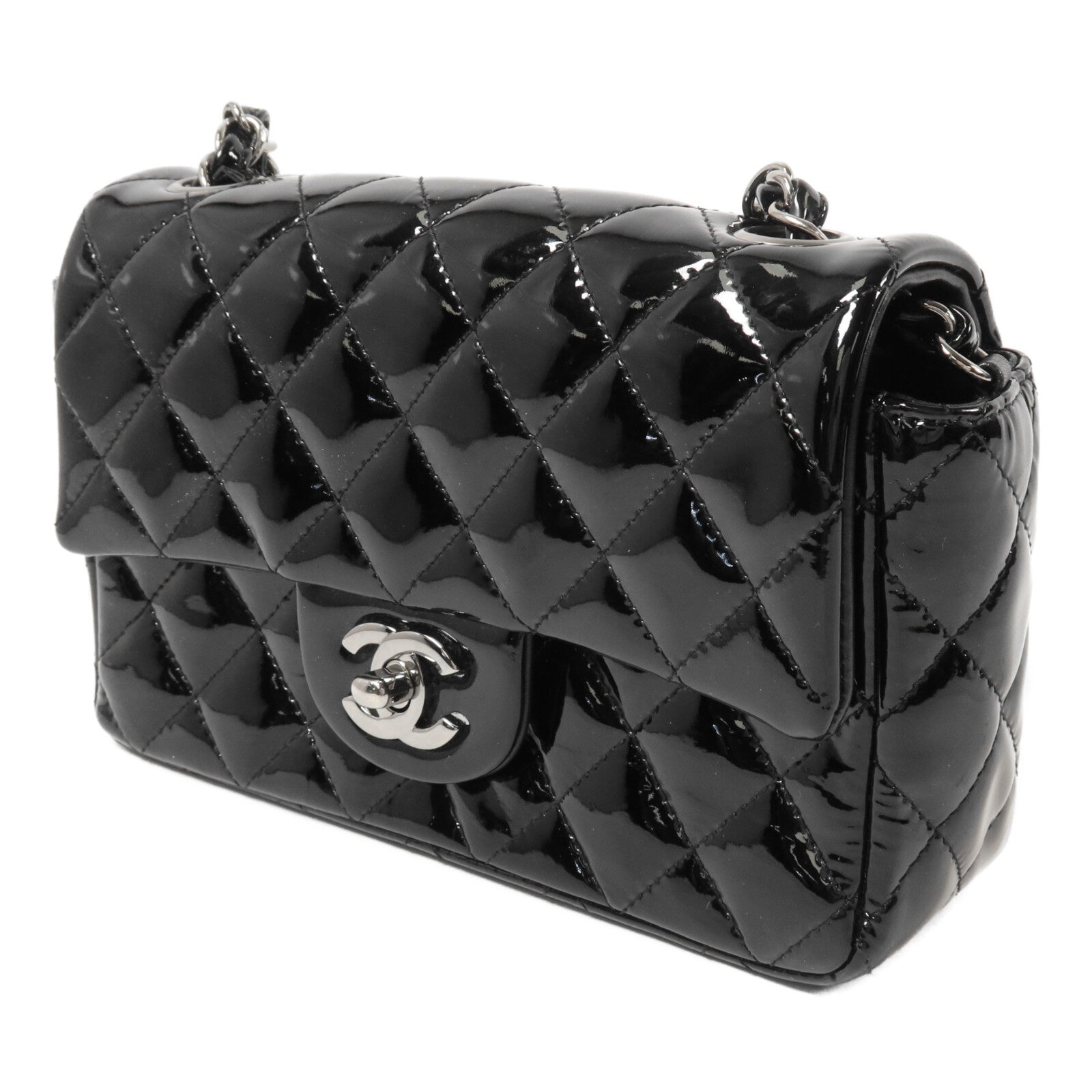 CHANEL 漆皮皮革Mini Classic 20鏈帶肩背袋