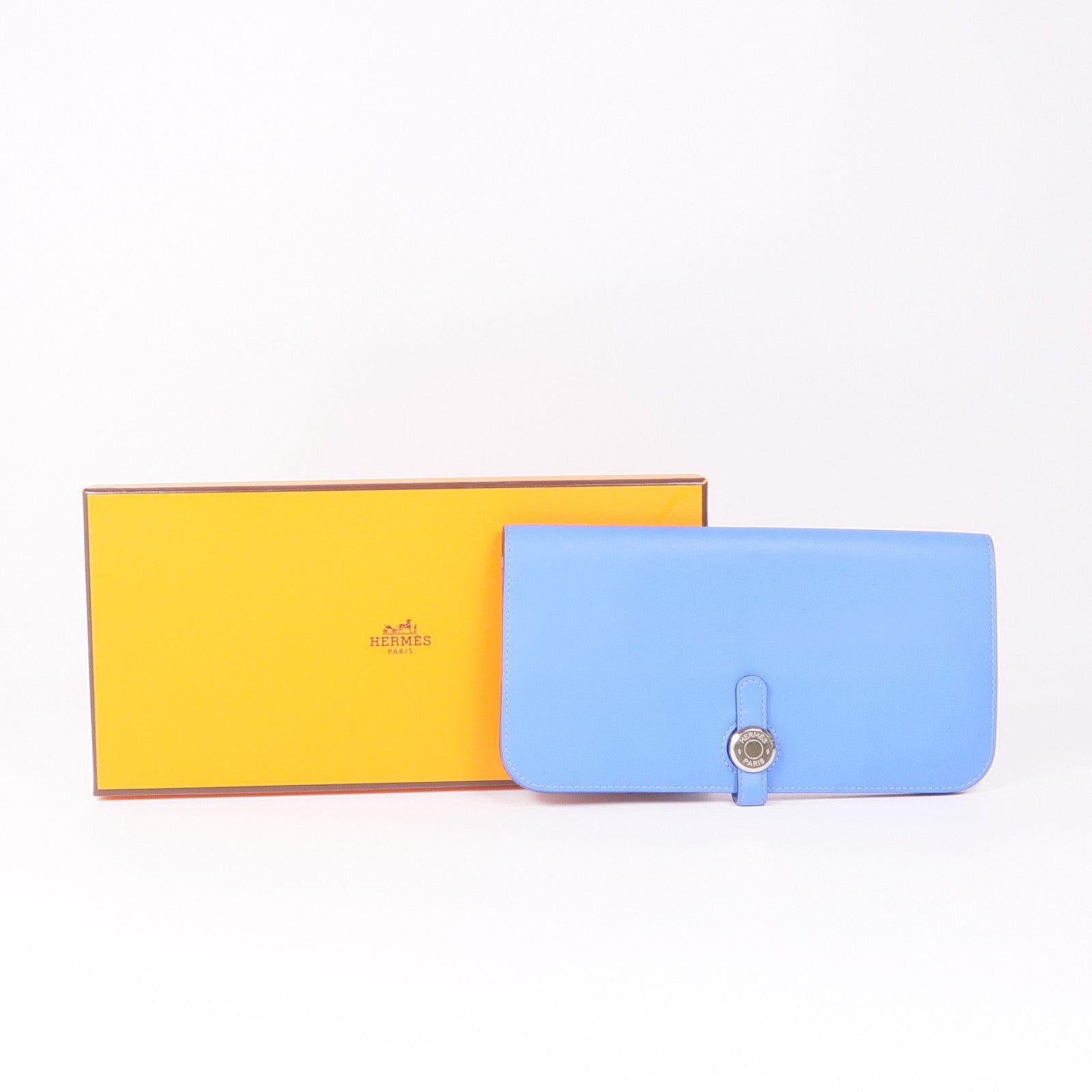 HERMES Swift皮革Dogon GM銀扣長錢包Blue