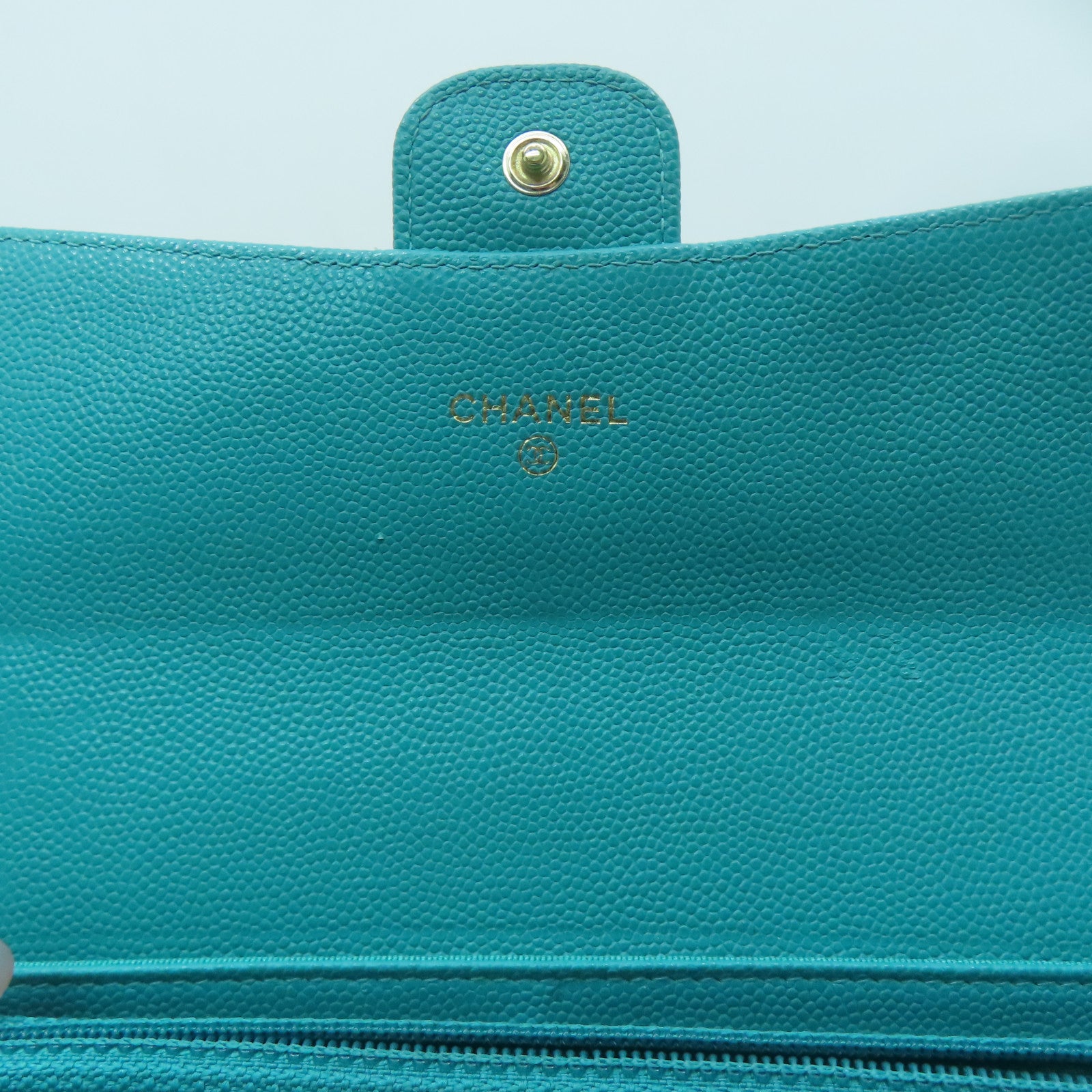 CHANEL 菱格Caviar皮革Long Wallet金扣長錢包綠色