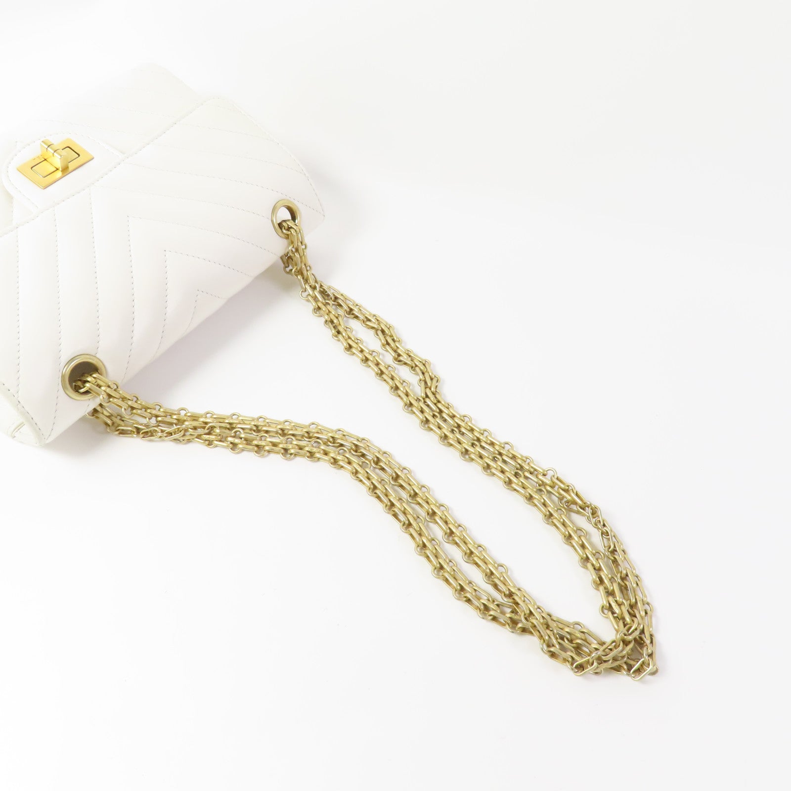 CHANEL 牛皮皮革2.55 20cm金扣鏈帶肩背袋