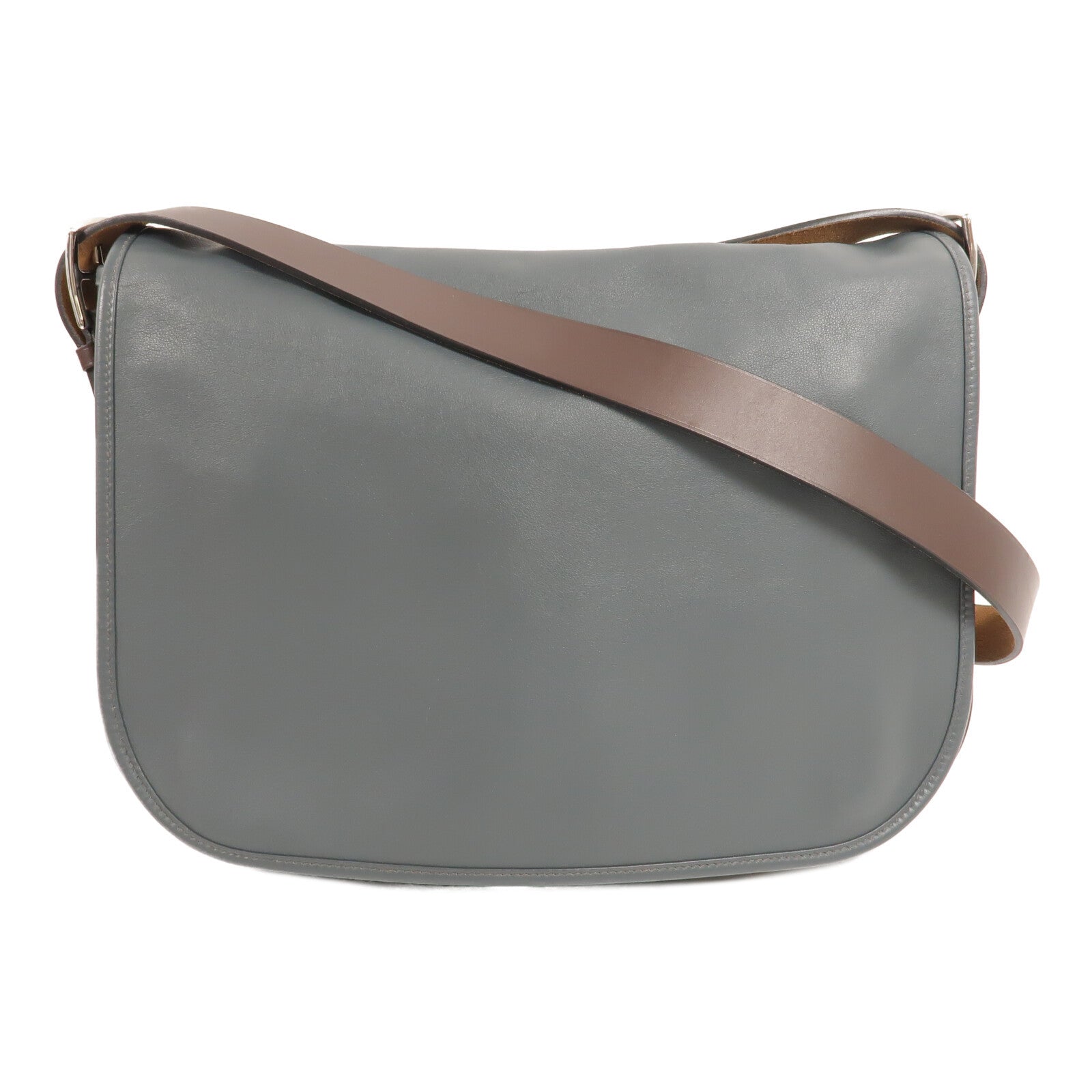 HERMES Swift皮革Barda 35銀扣肩背袋Blue Orage