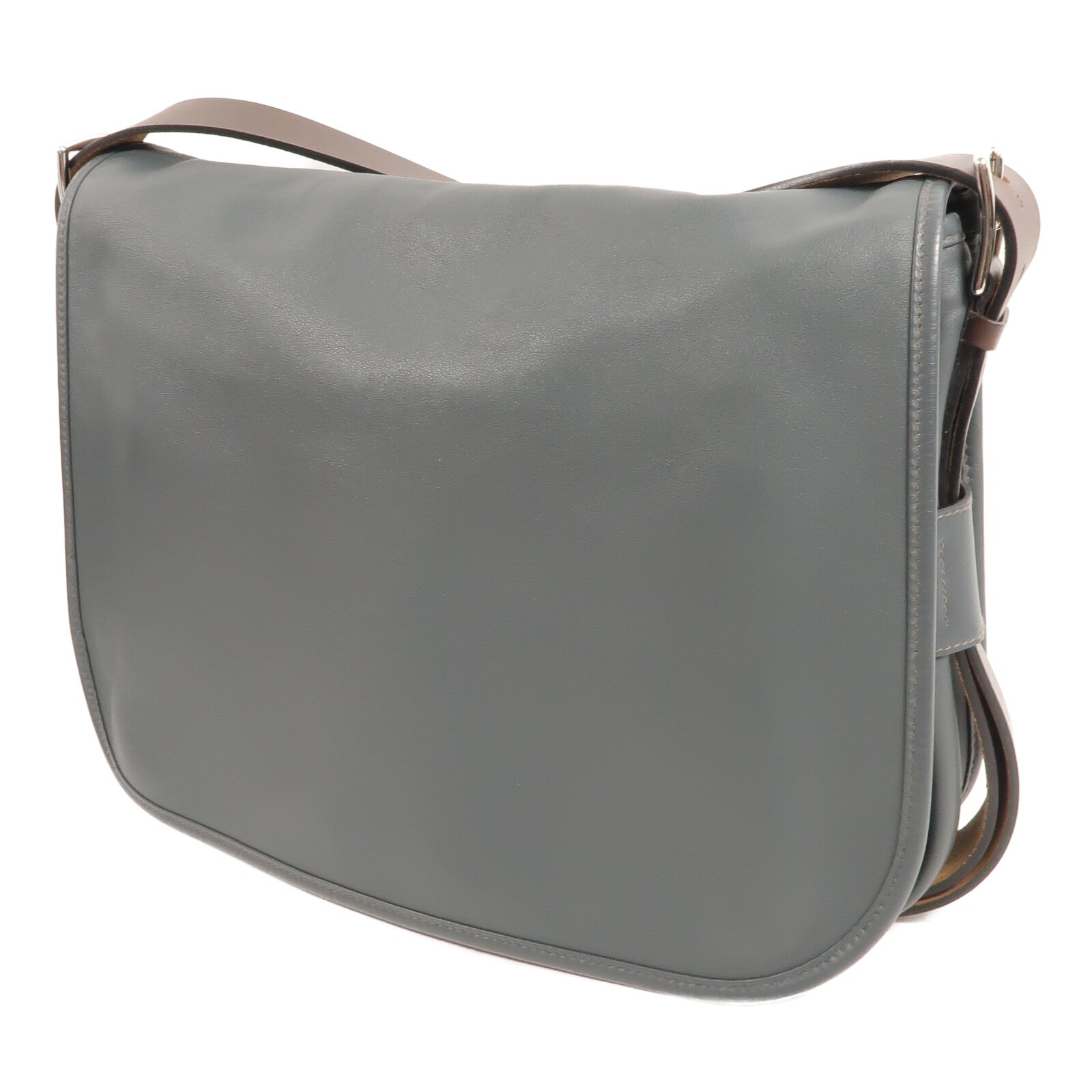 HERMES Swift皮革Barda 35銀扣肩背袋Blue Orage