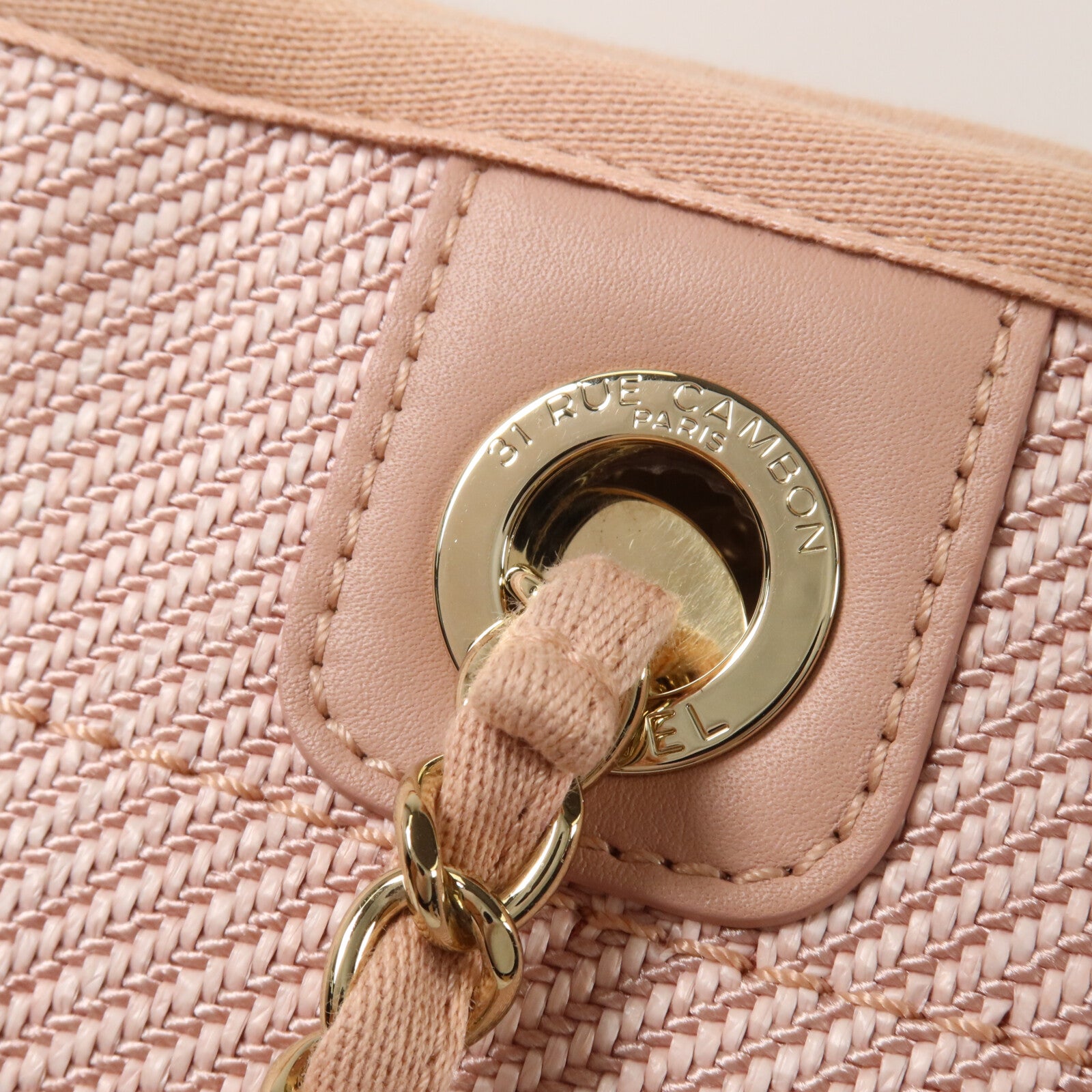 CHANEL 帆布Deauville Tote鏈帶肩背袋