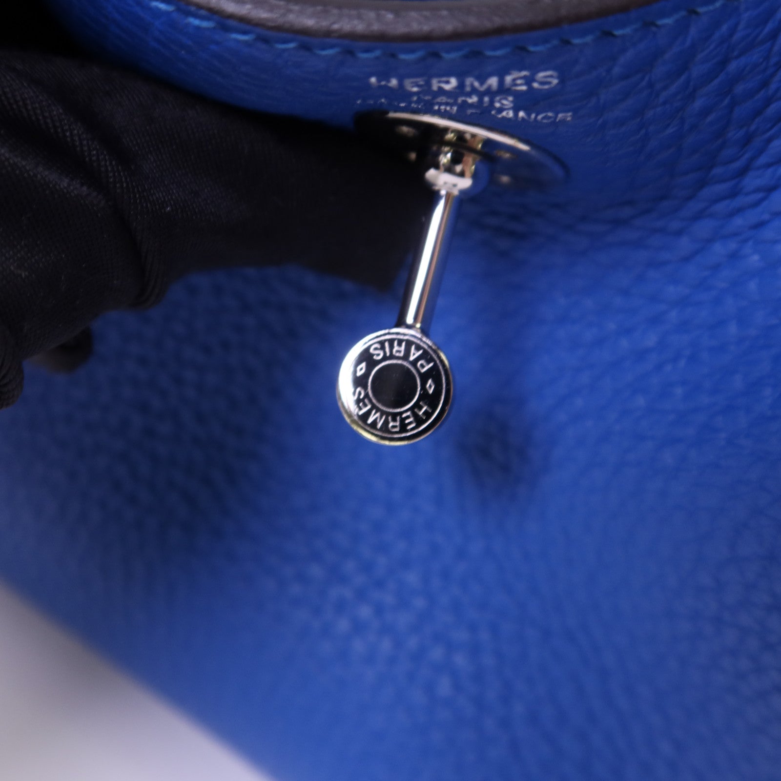 HERMES Clemence皮革Mini Lindy銀扣手挽肩背兩用袋Bleu Hydra