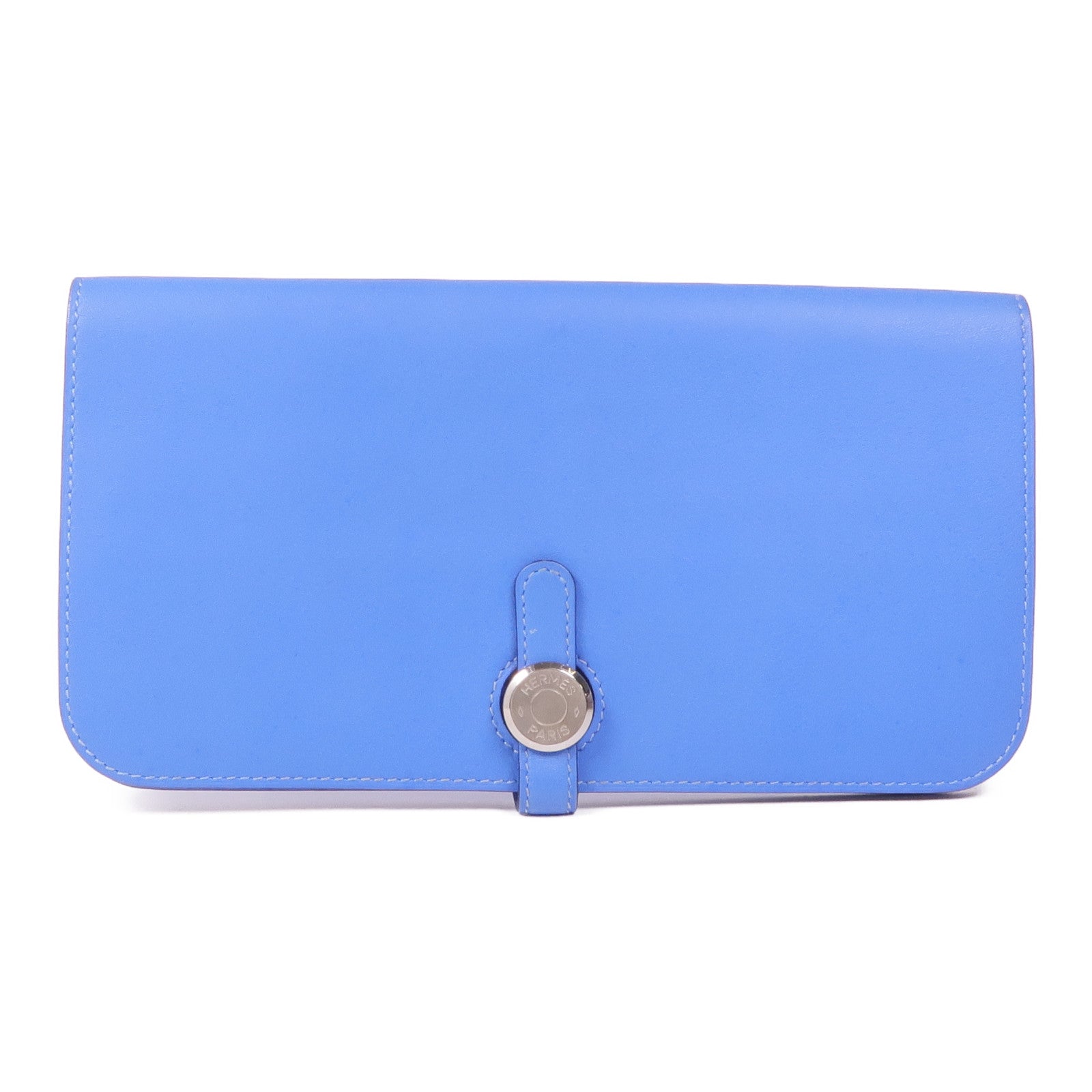 HERMES Swift皮革Dogon GM銀扣長錢包Blue