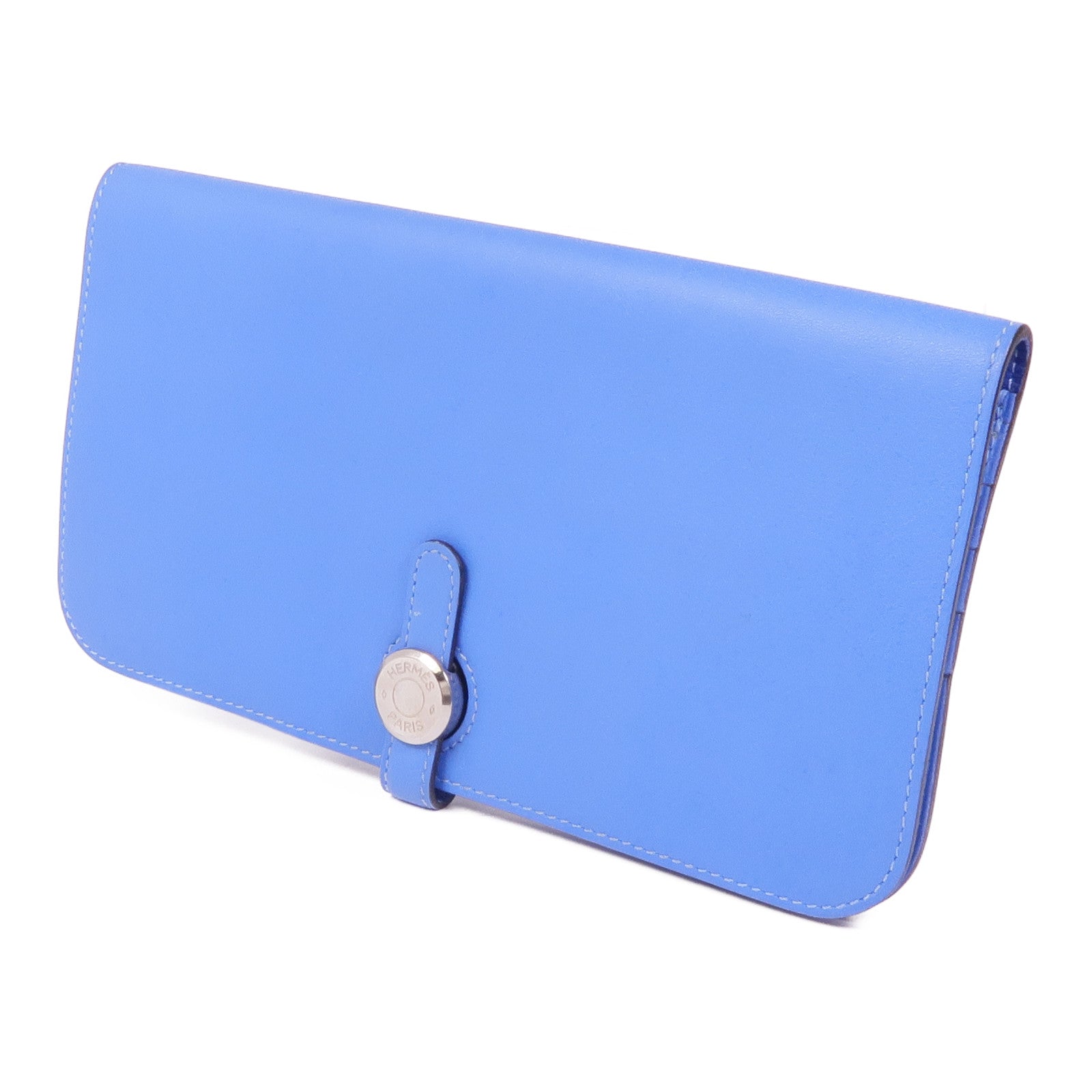 HERMES Swift皮革Dogon GM銀扣長錢包Blue