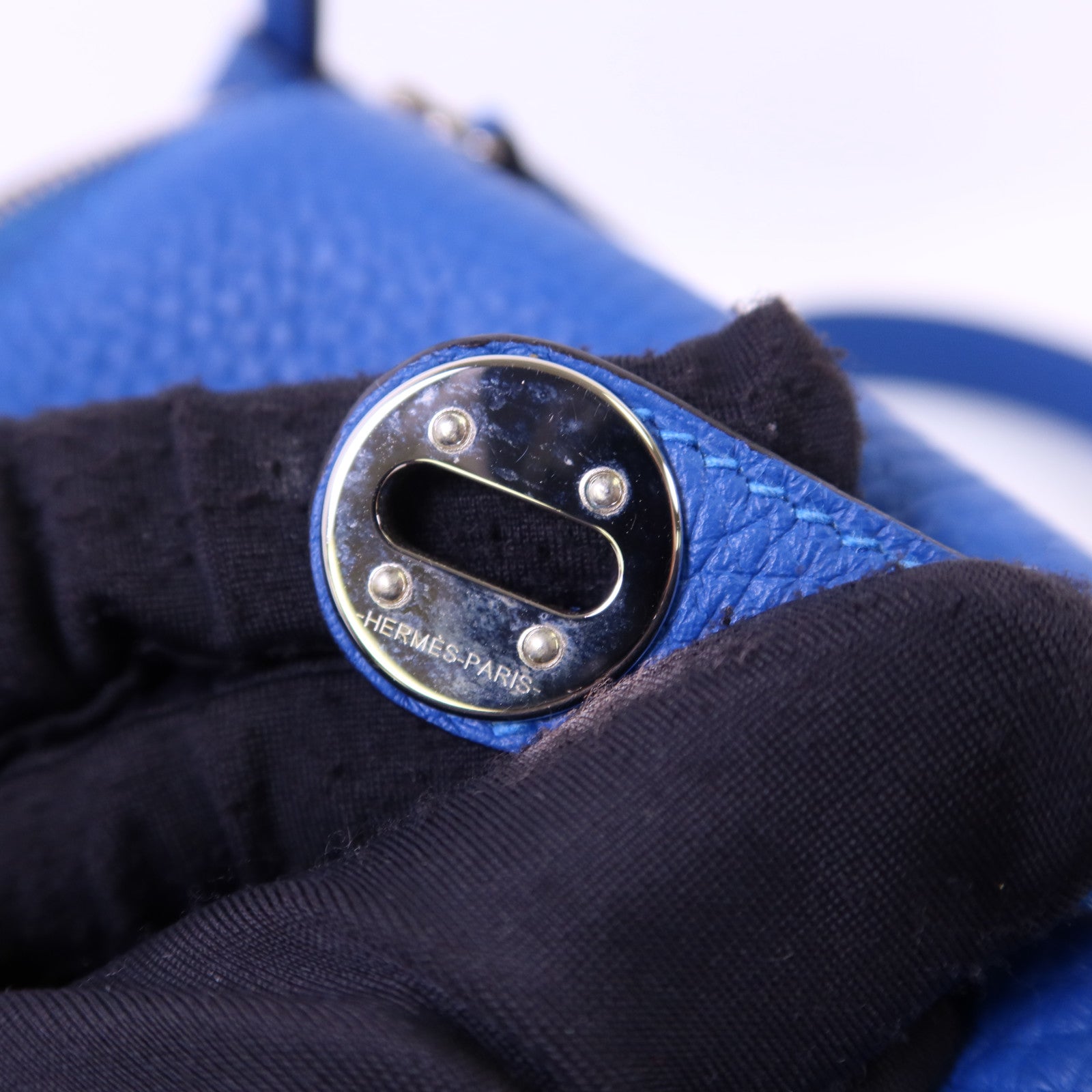 HERMES Clemence皮革Mini Lindy銀扣手挽肩背兩用袋Bleu Hydra