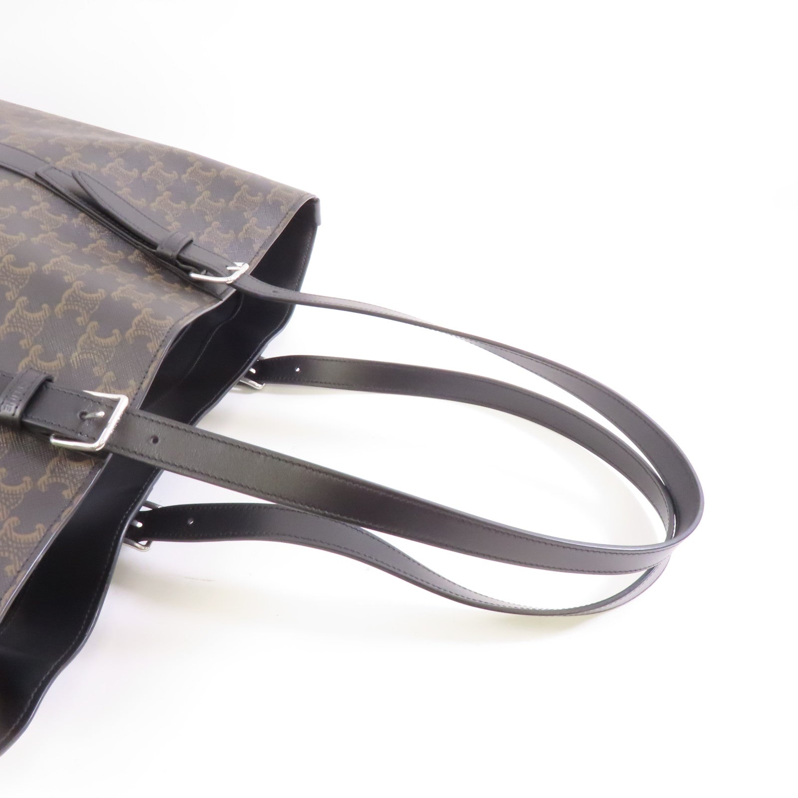 CELINE 【激減優惠】塗層帆布/皮革Shoulder Tote銀扣肩背袋/手挽袋黑色/啡色