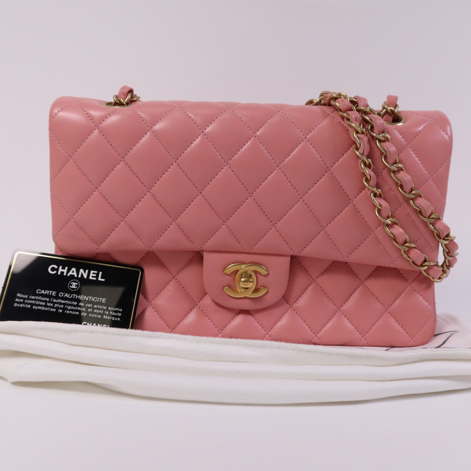 CHANEL 羊皮皮革Classic 25金扣鏈帶手挽肩背兩用袋