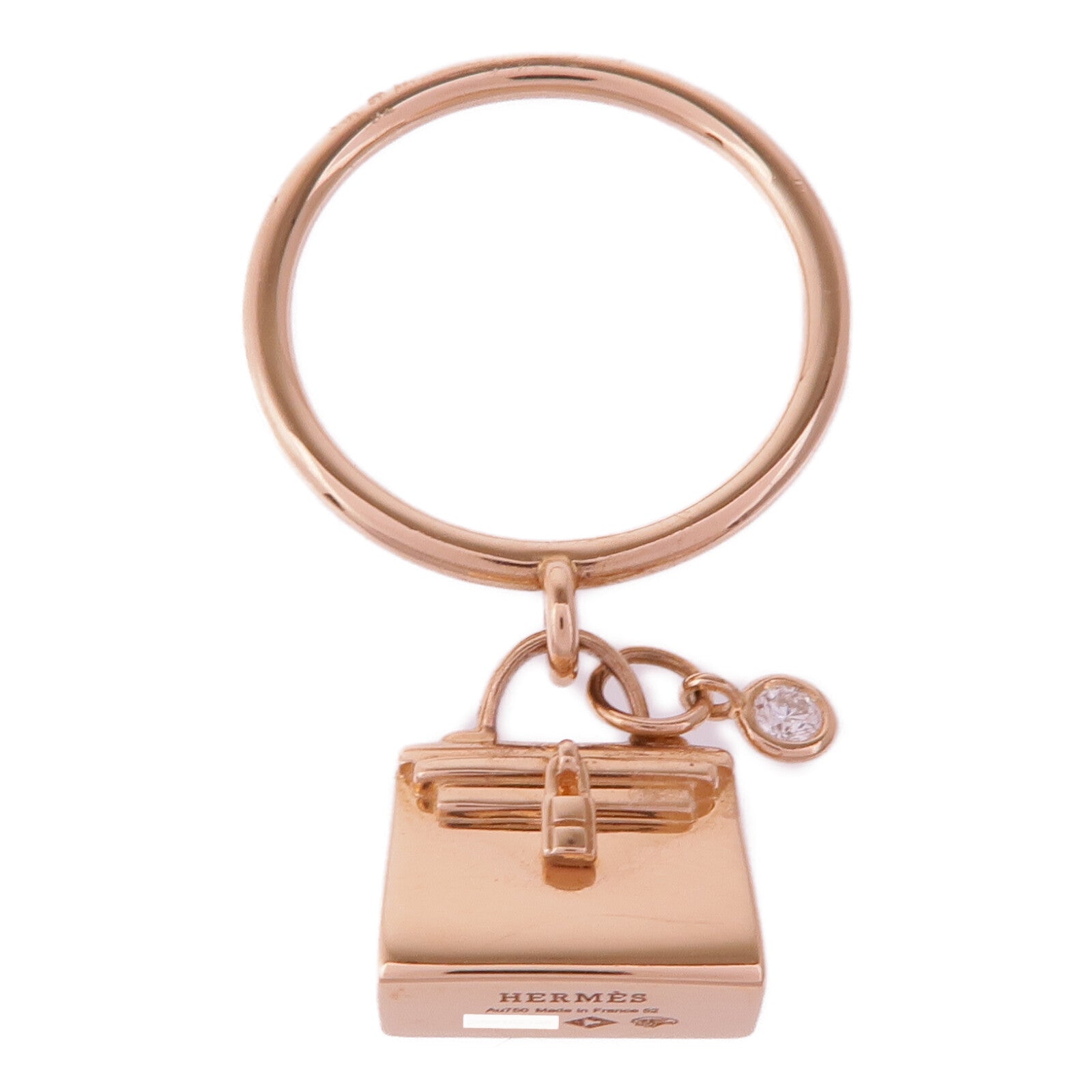 HERMES 18K玫瑰金Amulettes Kelly Ring鑽石戒指Hermes#52/US#6