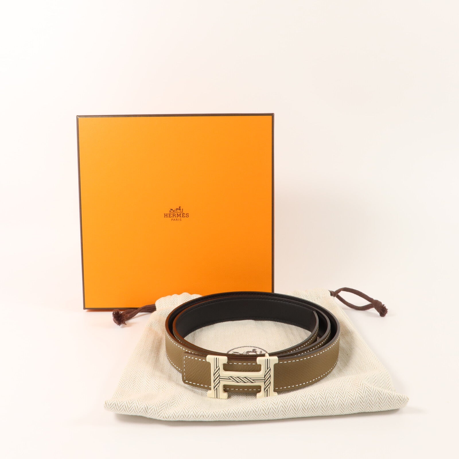 HERMES Epsom皮革Belt 85cm皮帶Etoupe
