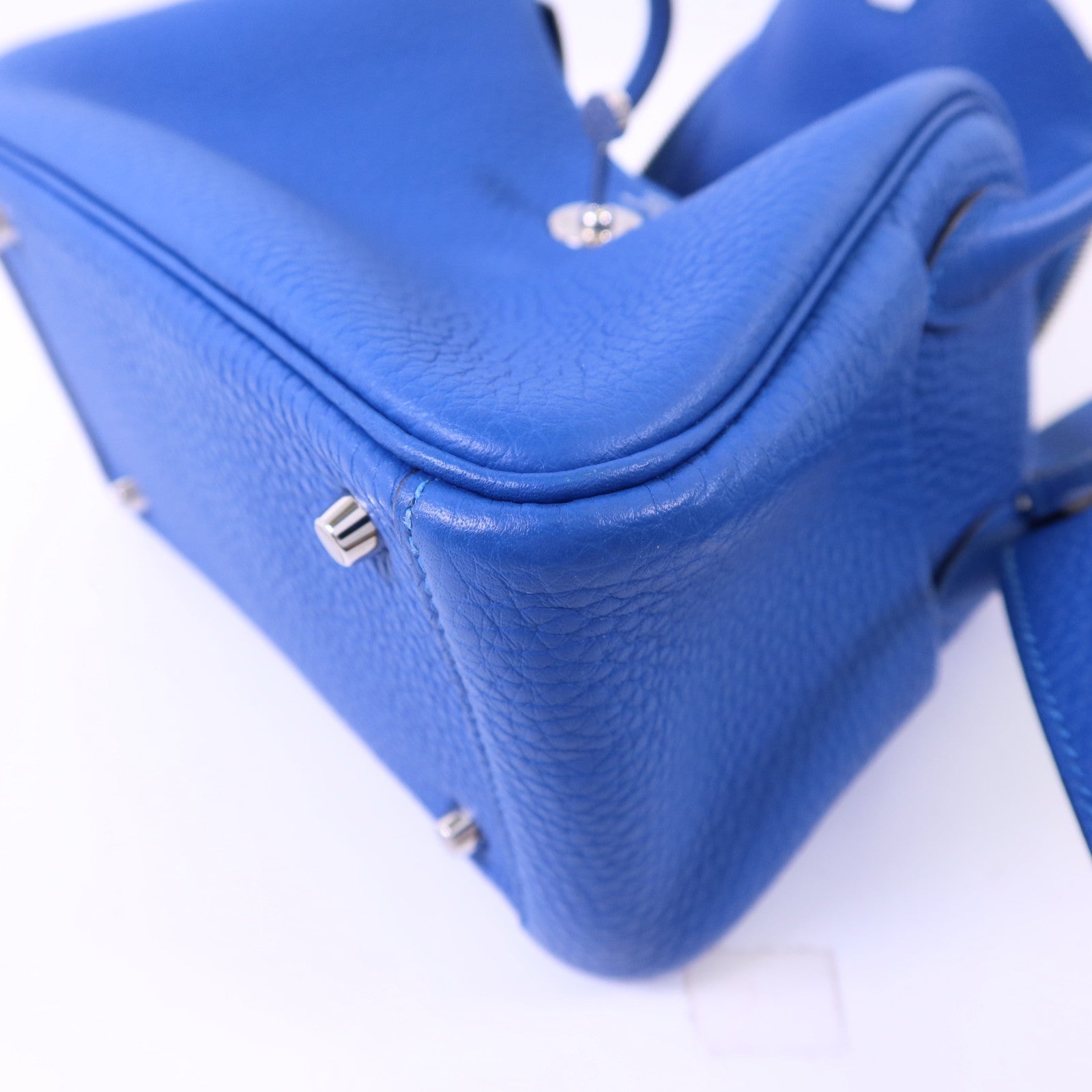 HERMES Clemence皮革Mini Lindy銀扣手挽肩背兩用袋Bleu Hydra