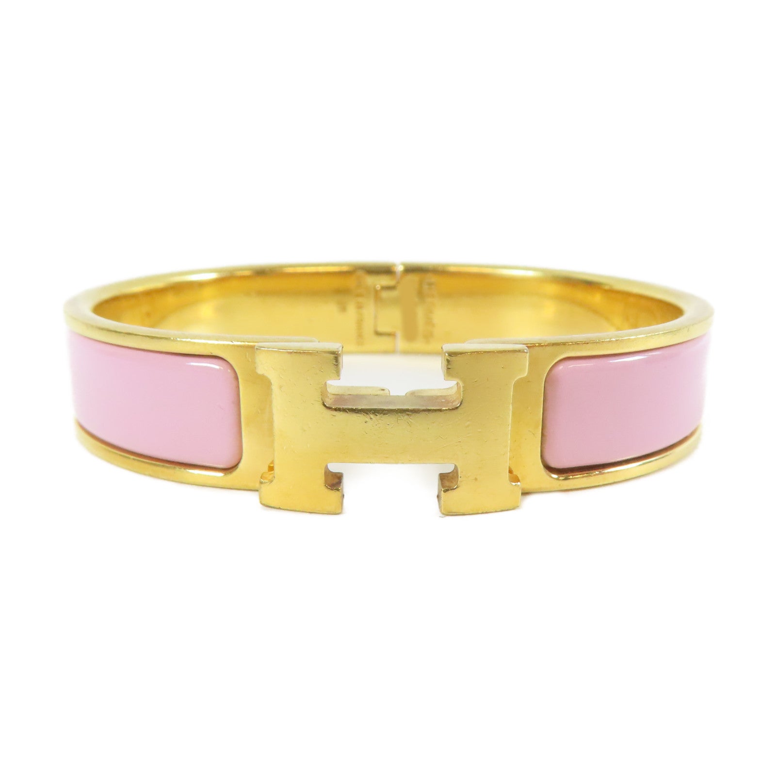 HERMES 金屬Clic H手鐲櫻花粉色/金色#16cm