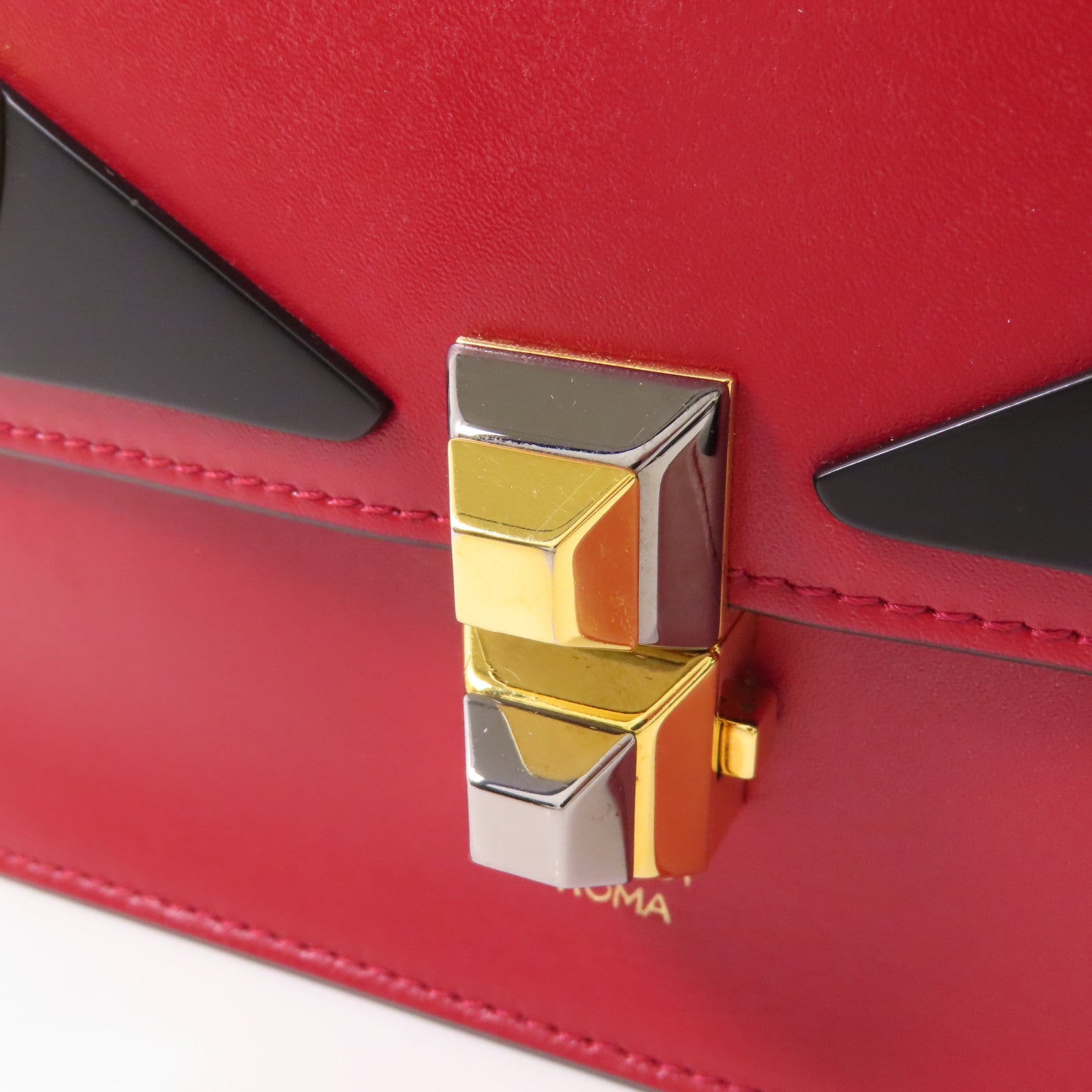 FENDI GHW Kan 1 Bag Chain Shoulder Bag 8M0381 Calfskin Leather Red