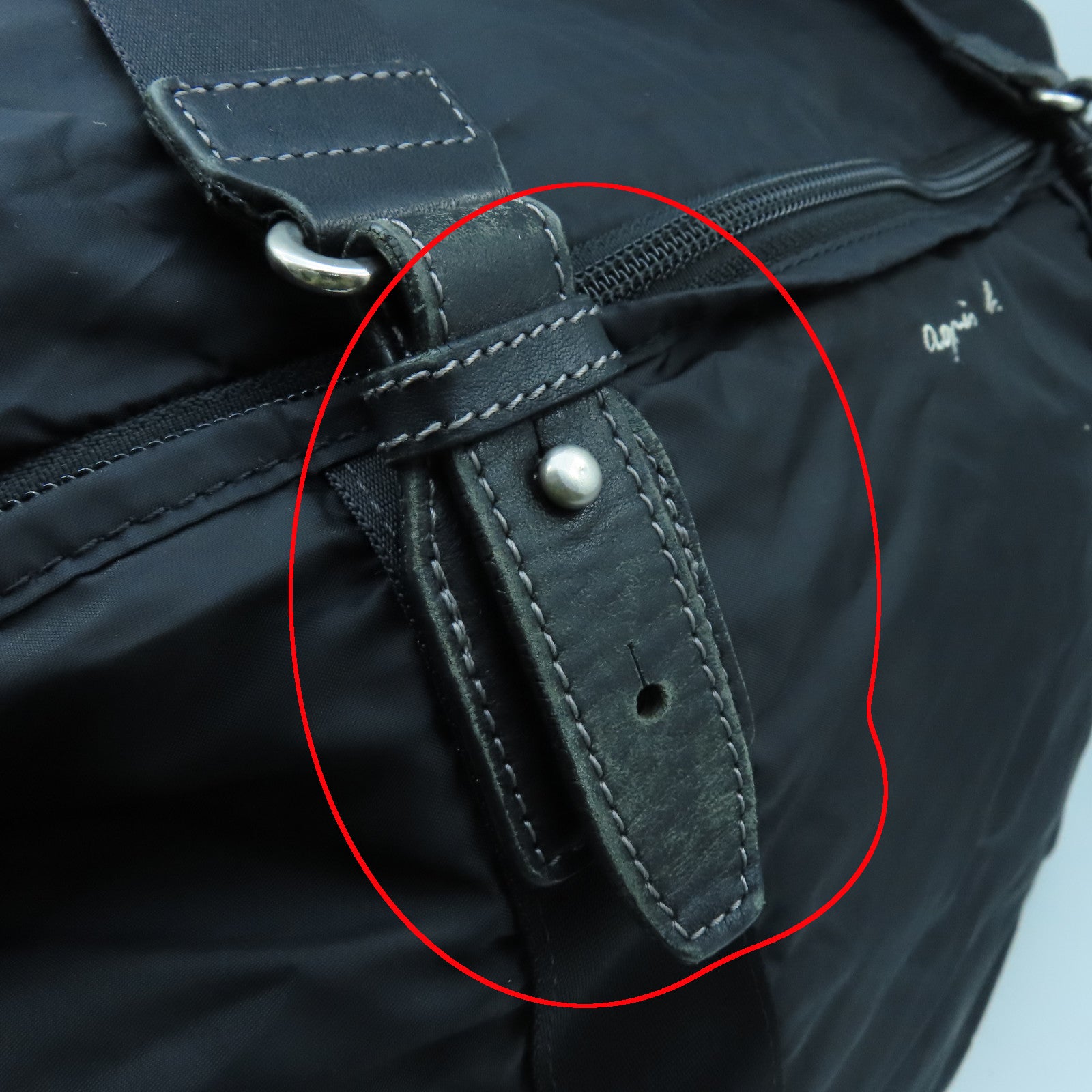agnes b. 尼龍2way Shoulder Bag銀扣手挽肩背兩用袋黑色
