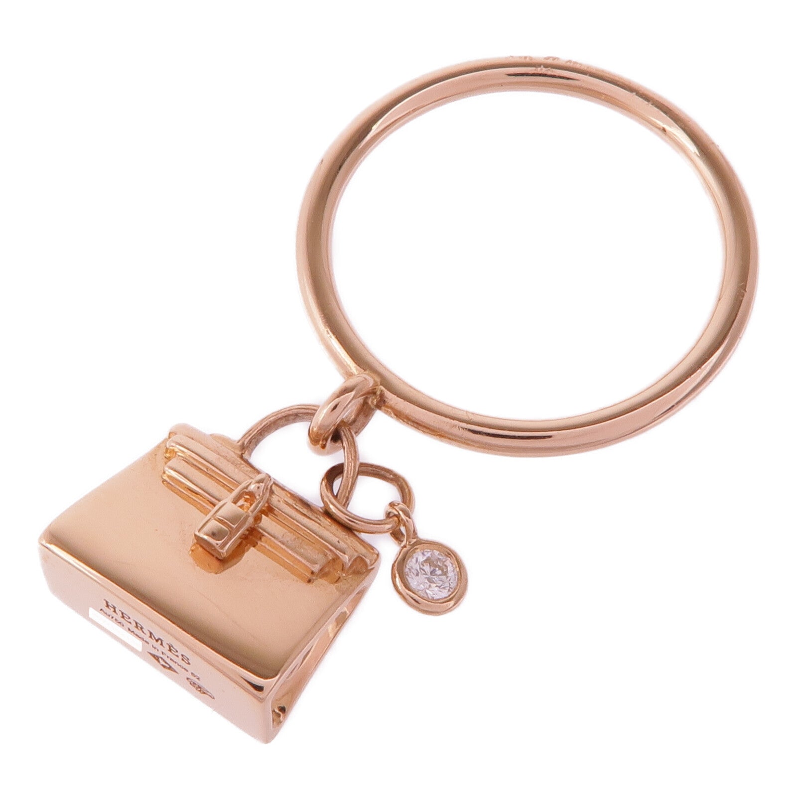 HERMES 18K玫瑰金Amulettes Kelly Ring鑽石戒指Hermes#52/US#6