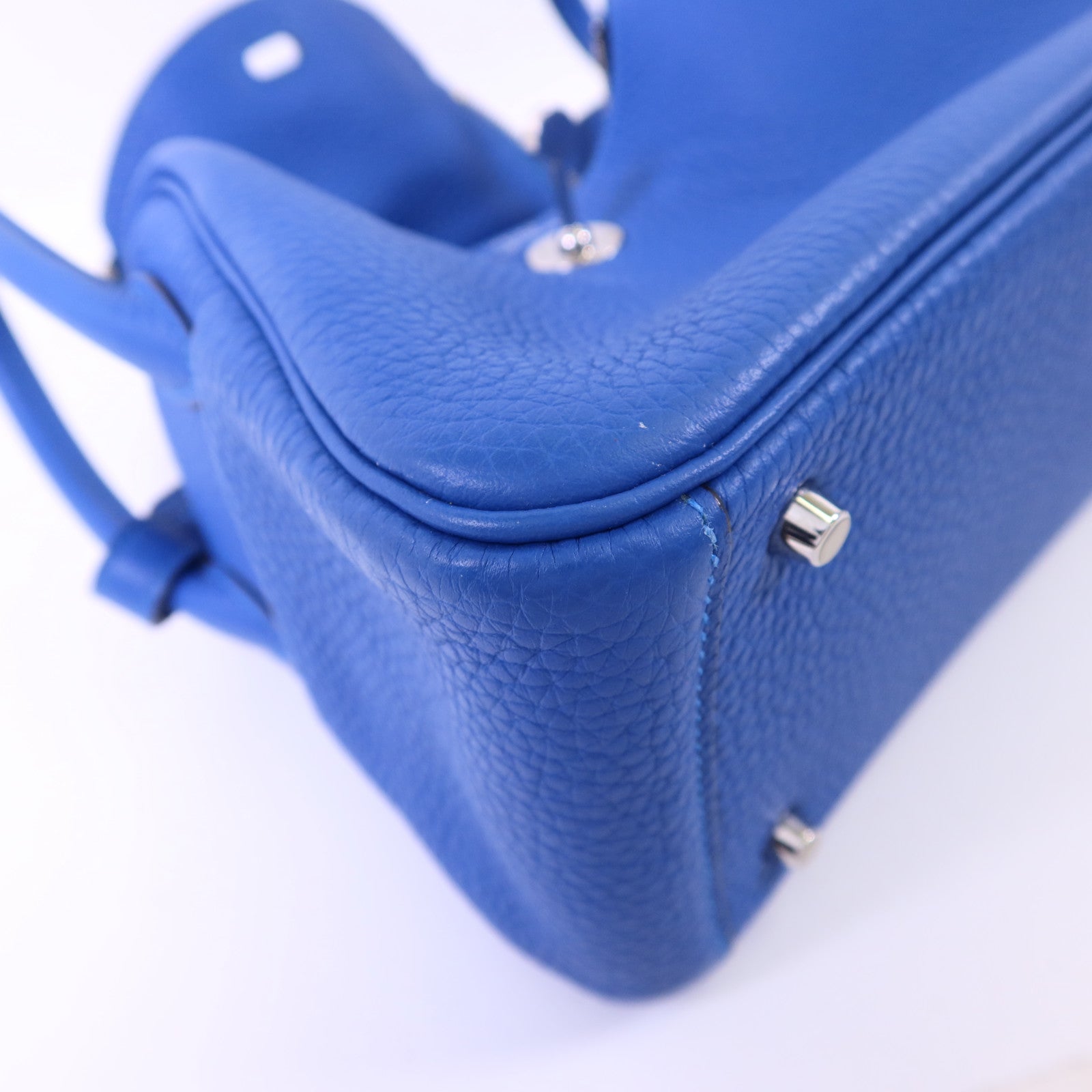HERMES Clemence皮革Mini Lindy銀扣手挽肩背兩用袋Bleu Hydra