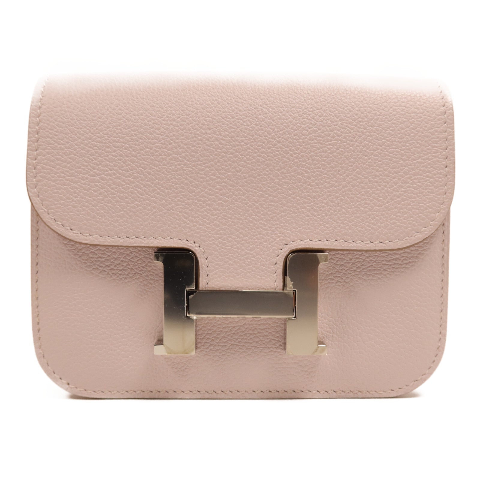 HERMES Evercolor皮革Constance Silm銀扣手拿包Rose Dragee