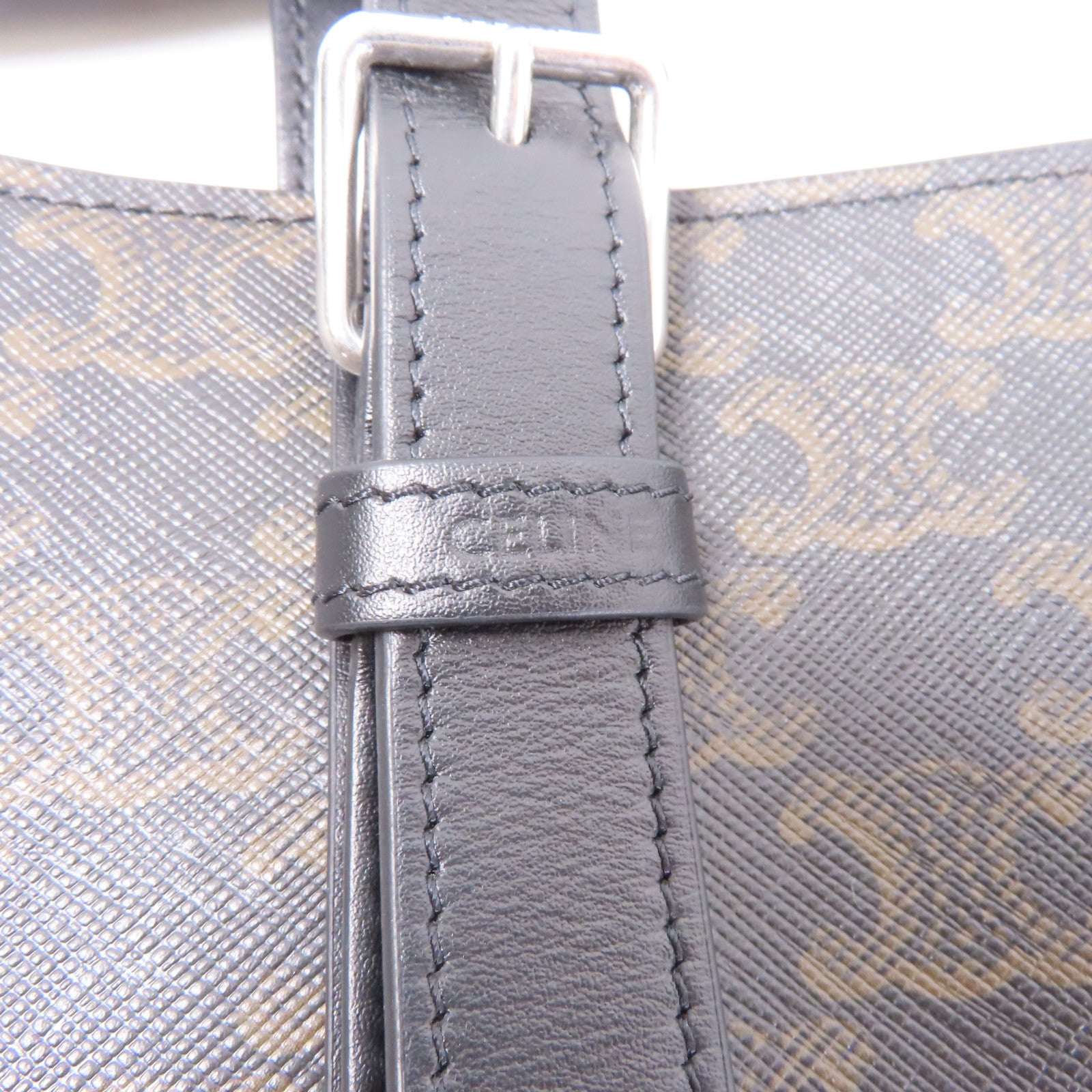 CELINE 【激減優惠】塗層帆布/皮革Shoulder Tote銀扣肩背袋/手挽袋黑色/啡色