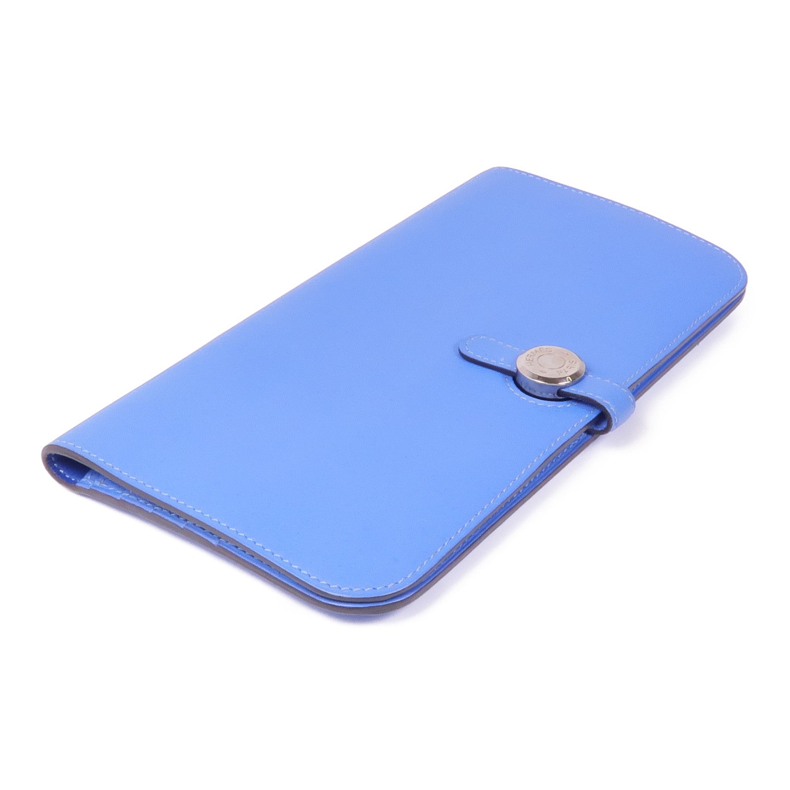 HERMES Swift皮革Dogon GM銀扣長錢包Blue