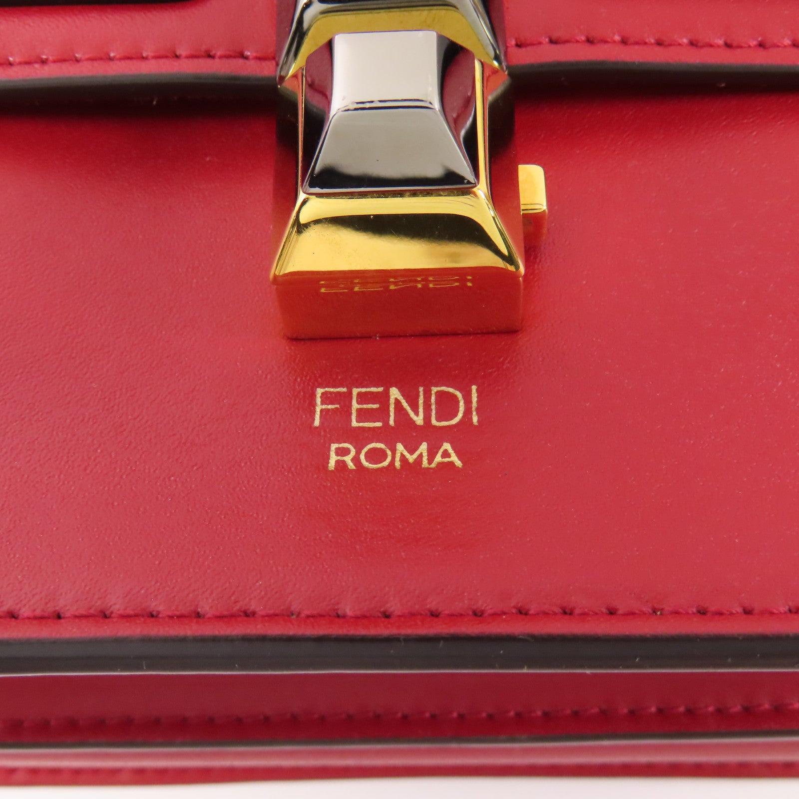 FENDI GHW Kan 1 Bag Chain Shoulder Bag 8M0381 Calfskin Leather Red