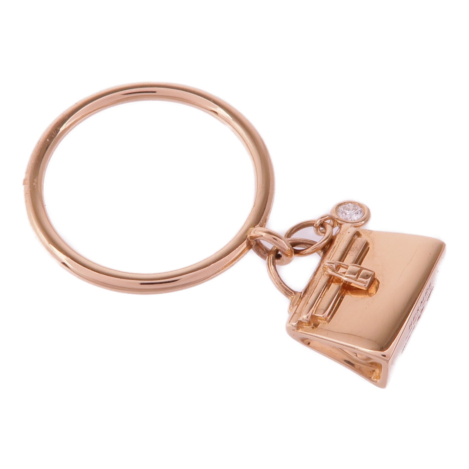 HERMES 18K玫瑰金Amulettes Kelly Ring鑽石戒指Hermes#52/US#6