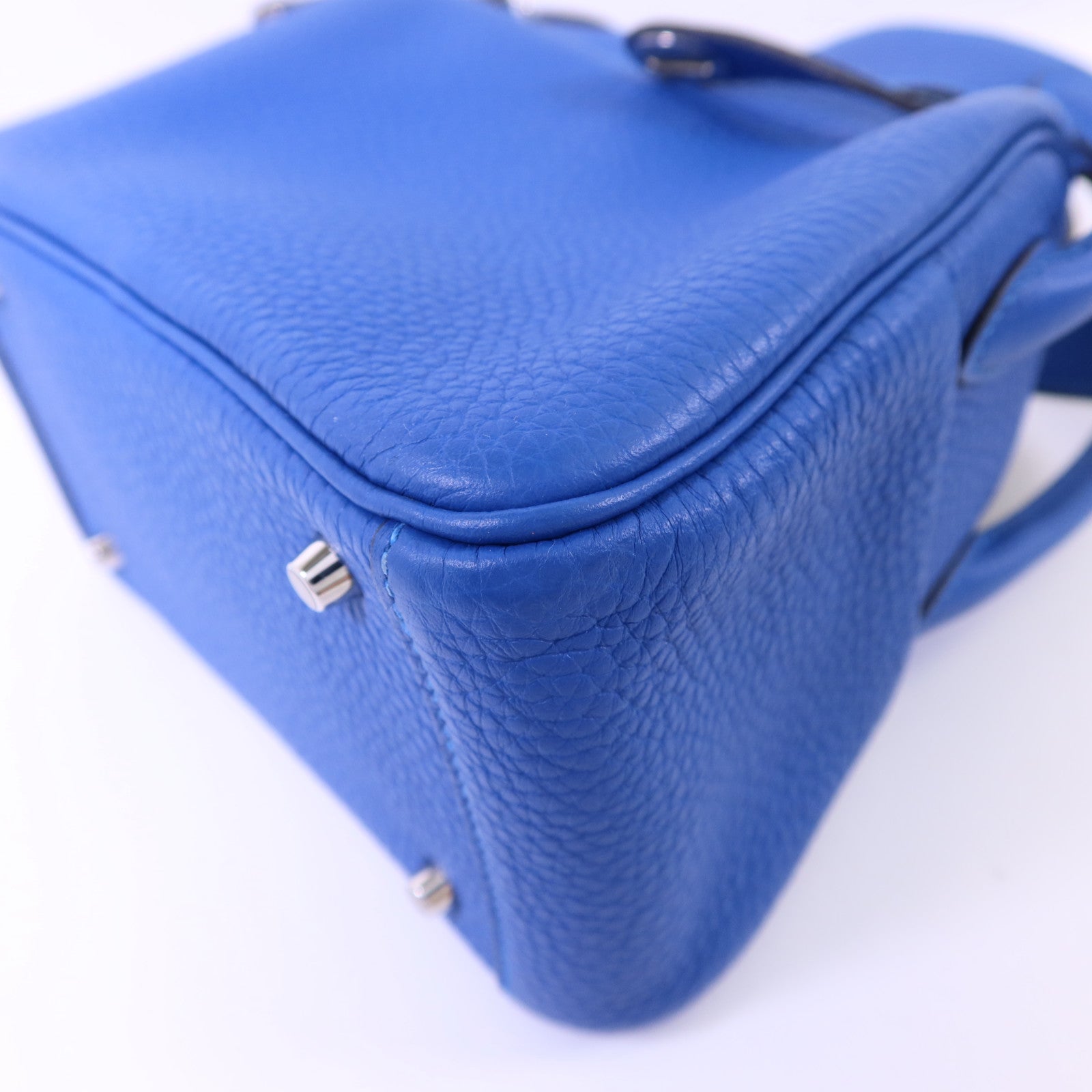 HERMES Clemence皮革Mini Lindy銀扣手挽肩背兩用袋Bleu Hydra