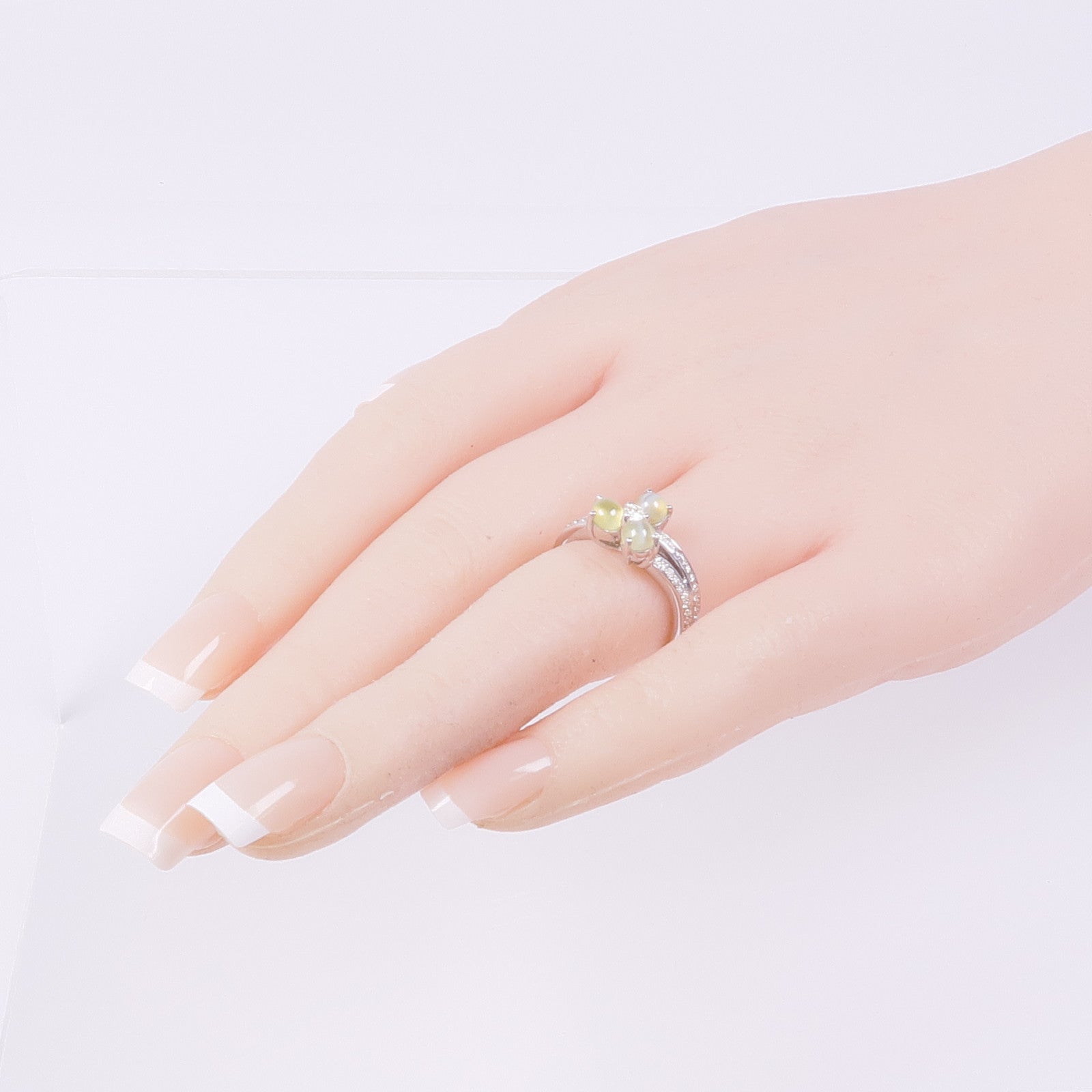 JEWELRY 18K白金Cat's Eye Diamond Ring貓眼石/鑽石戒指US#6