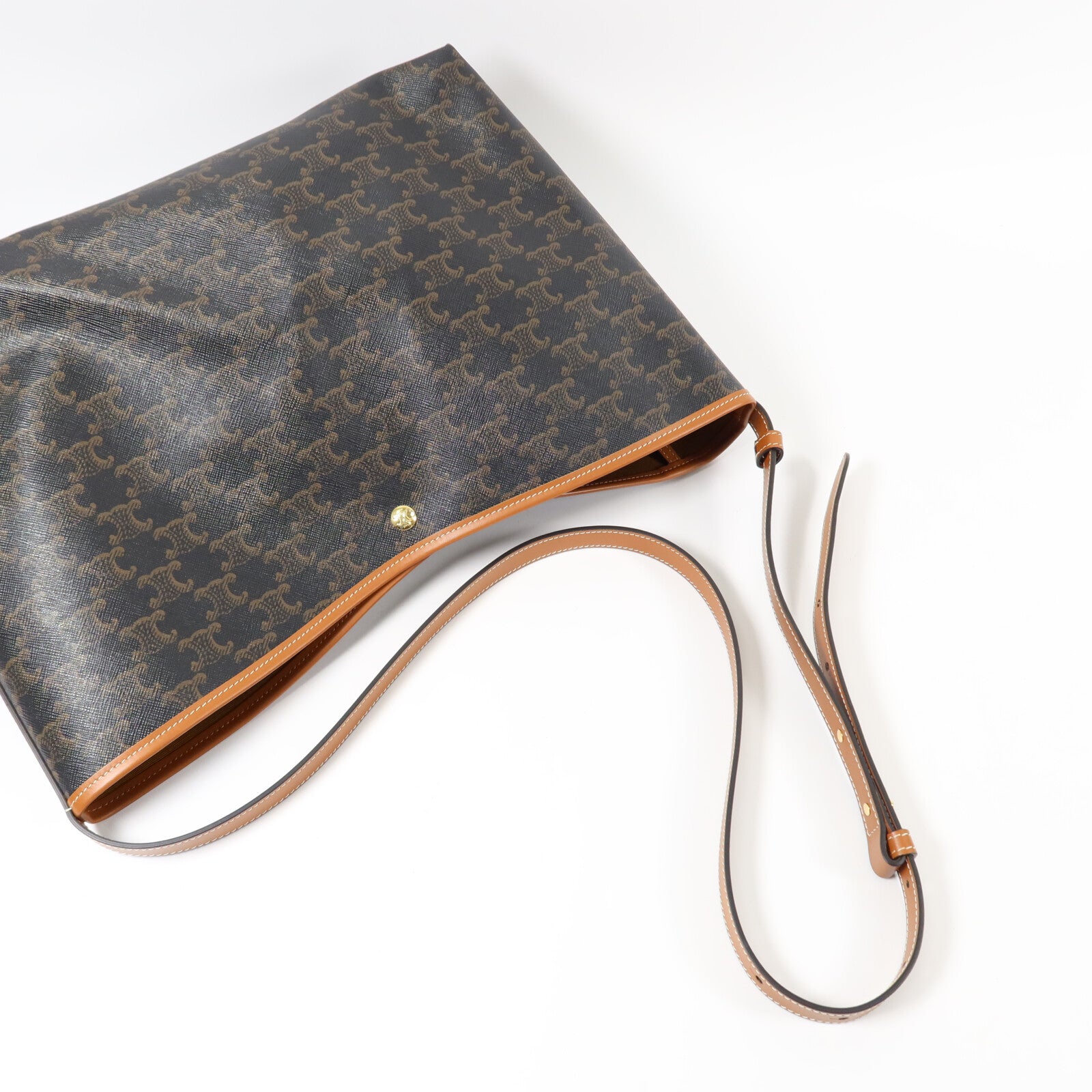 CELINE 塗層帆布/牛皮皮革Soft Shopper肩背袋