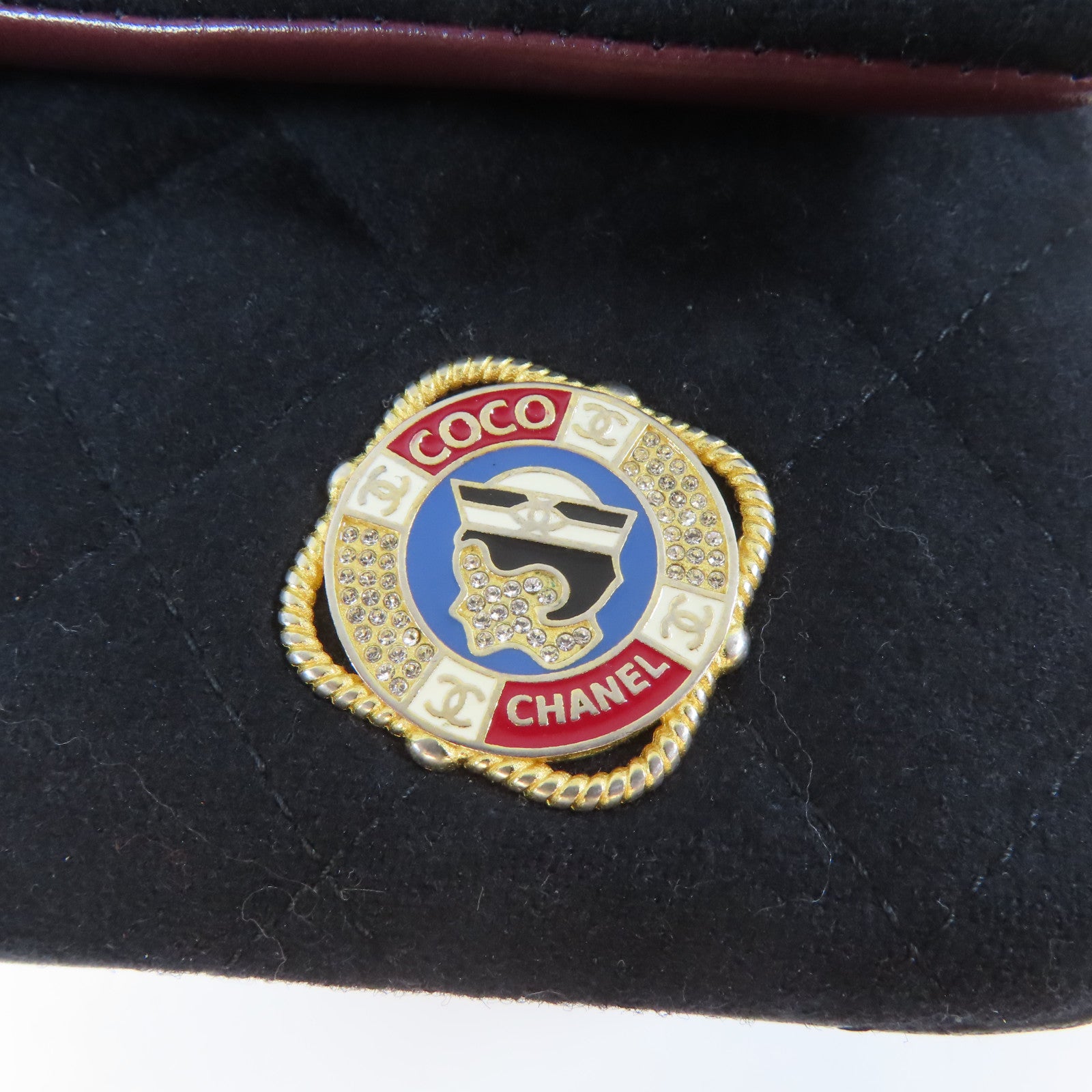 CHANEL 菱格羊毛Chain Shoulder金扣鏈帶肩背袋黑色