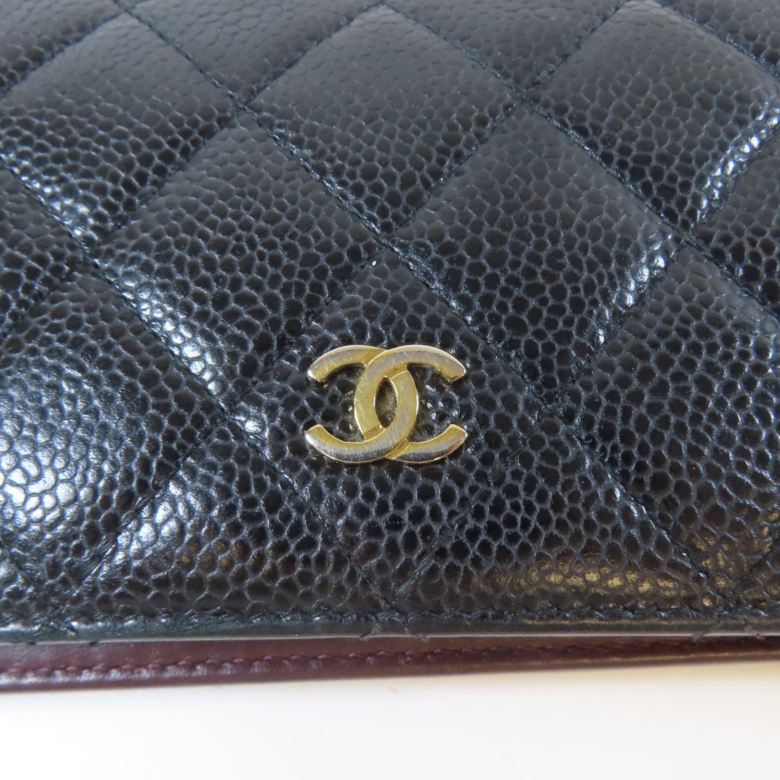 CHANEL 菱格Caviar皮革Long Bifold Wallet金扣長錢包黑色