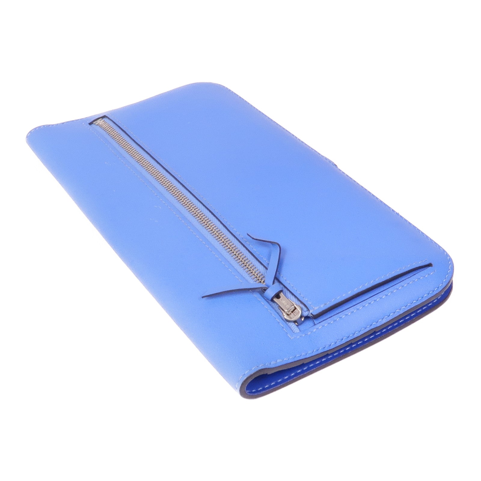 HERMES Swift皮革Dogon GM銀扣長錢包Blue