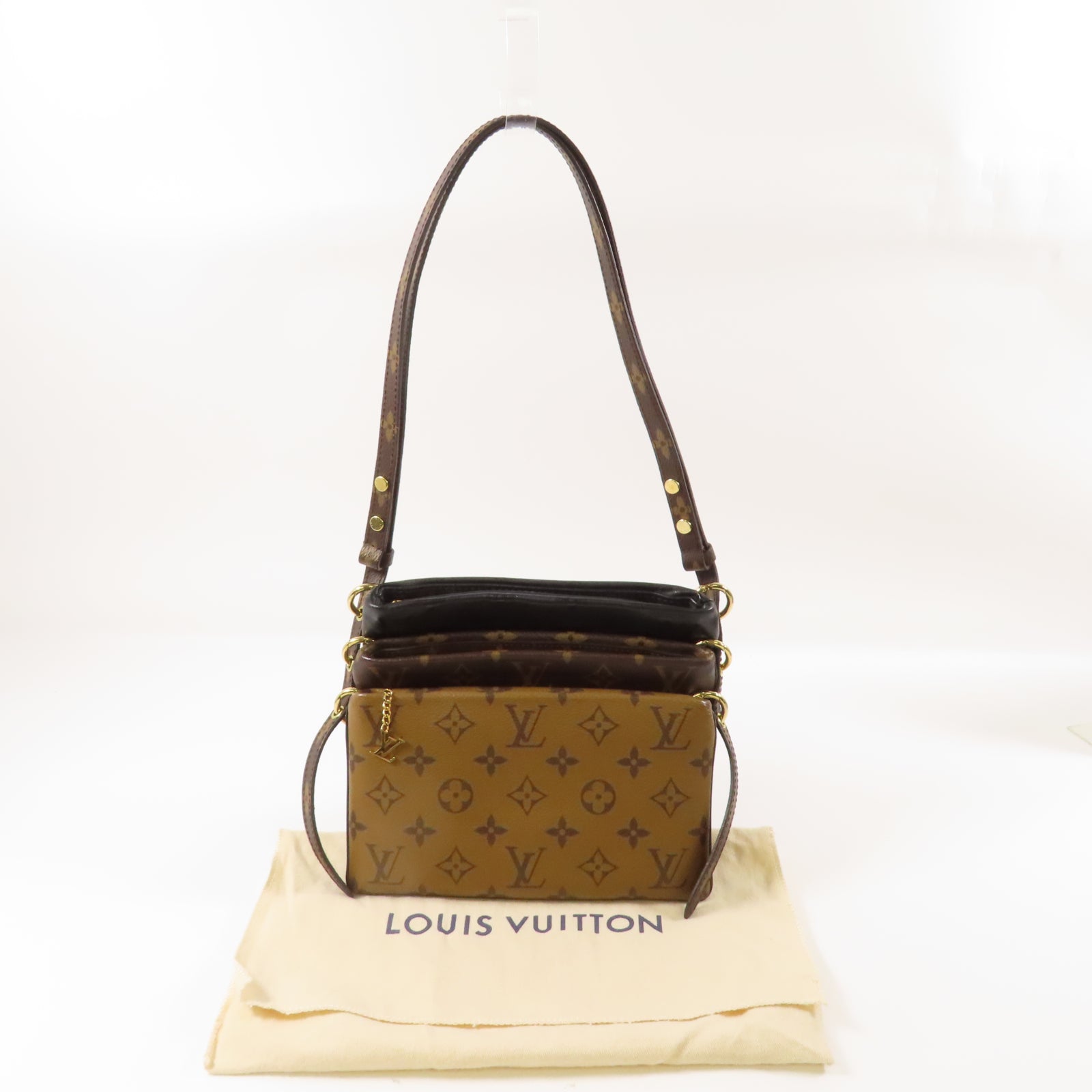 LOUIS VUITTON 【激減優惠】Monogram Reverse Multi Pochette金扣肩背袋啡色/黑色