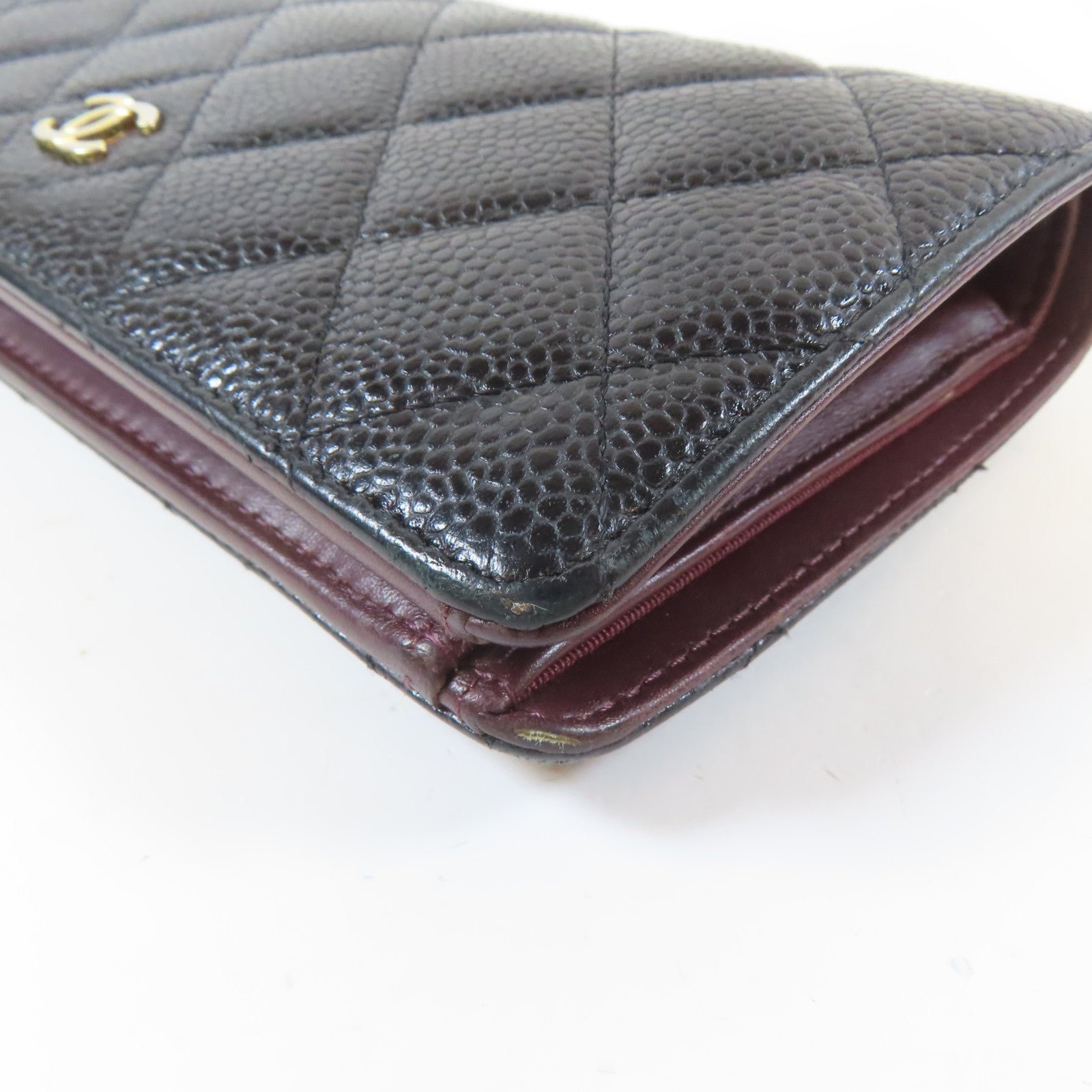 CHANEL 菱格Caviar皮革Long Bifold Wallet金扣長錢包黑色