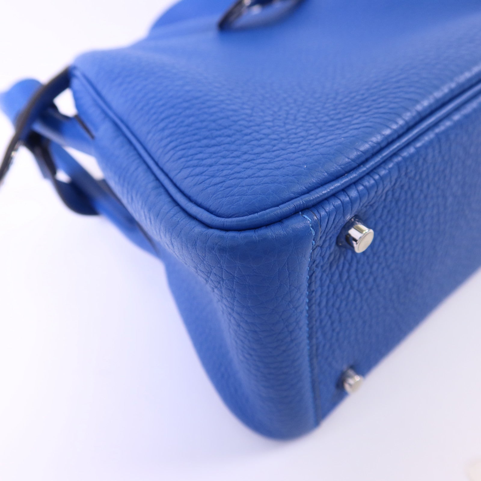 HERMES Clemence皮革Mini Lindy銀扣手挽肩背兩用袋Bleu Hydra