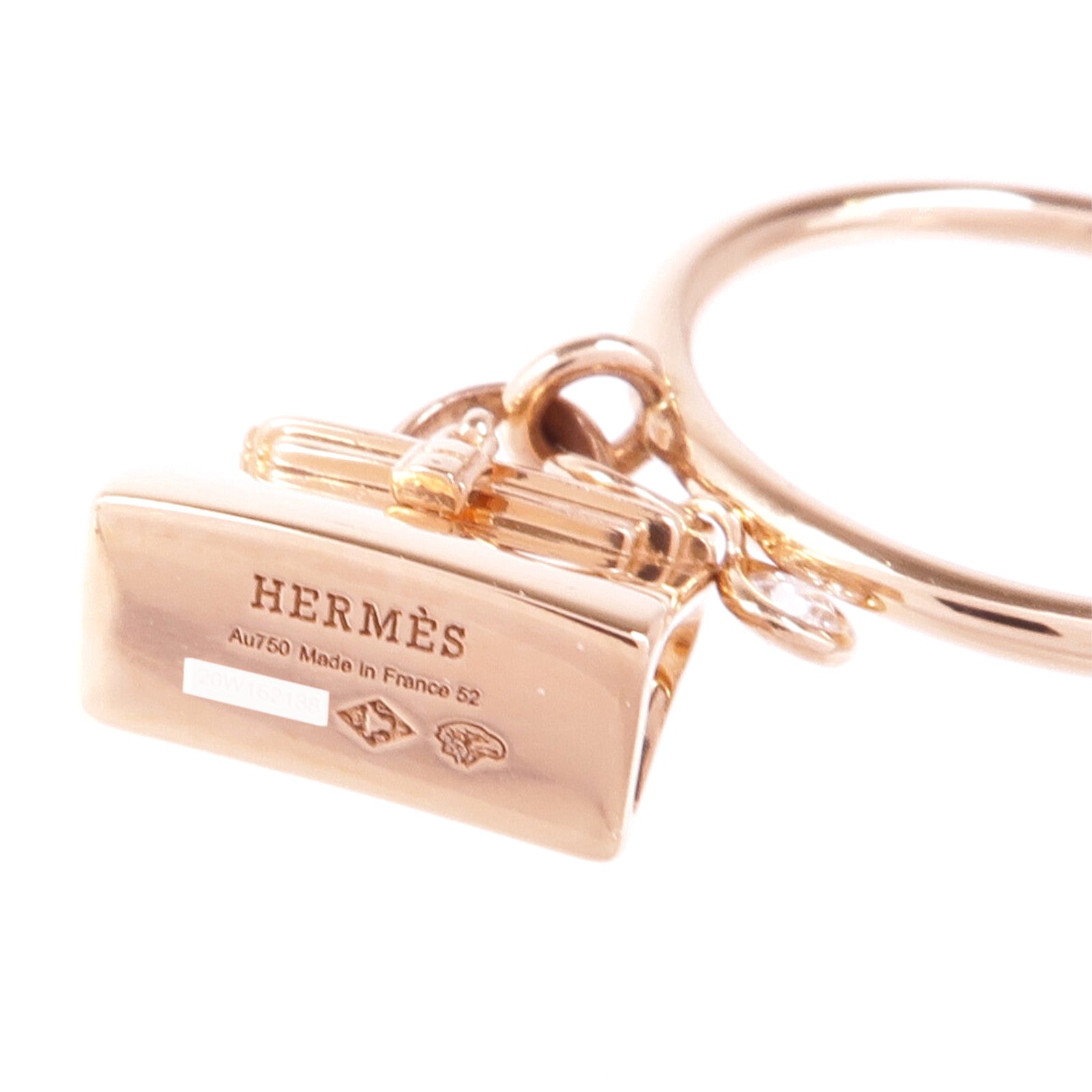 HERMES 18K玫瑰金Amulettes Kelly Ring鑽石戒指Hermes#52/US#6