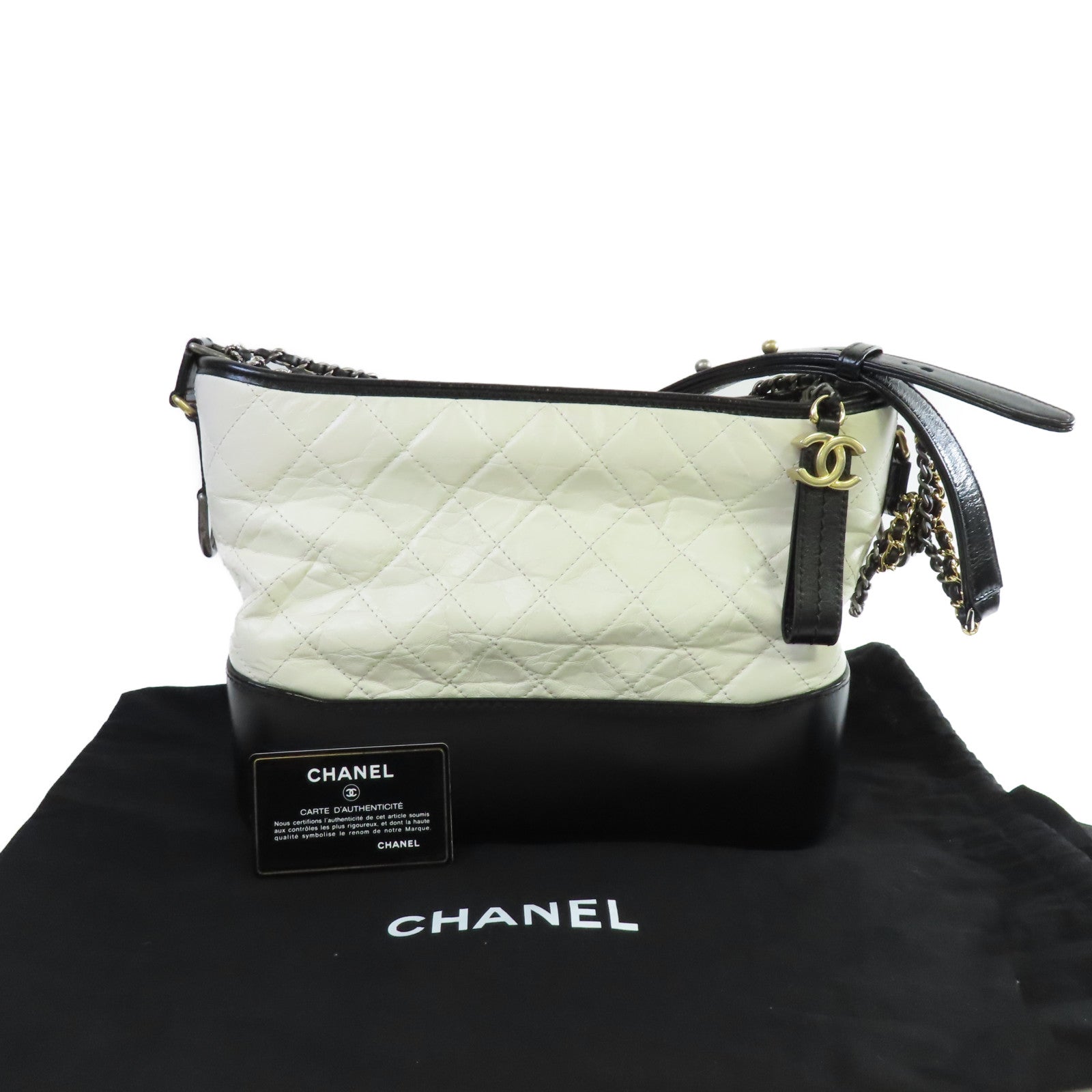 CHANEL **【激減優惠】菱格Gabrielle Medium Chain Shoulder Bag金扣鏈帶肩背袋白色/黑色