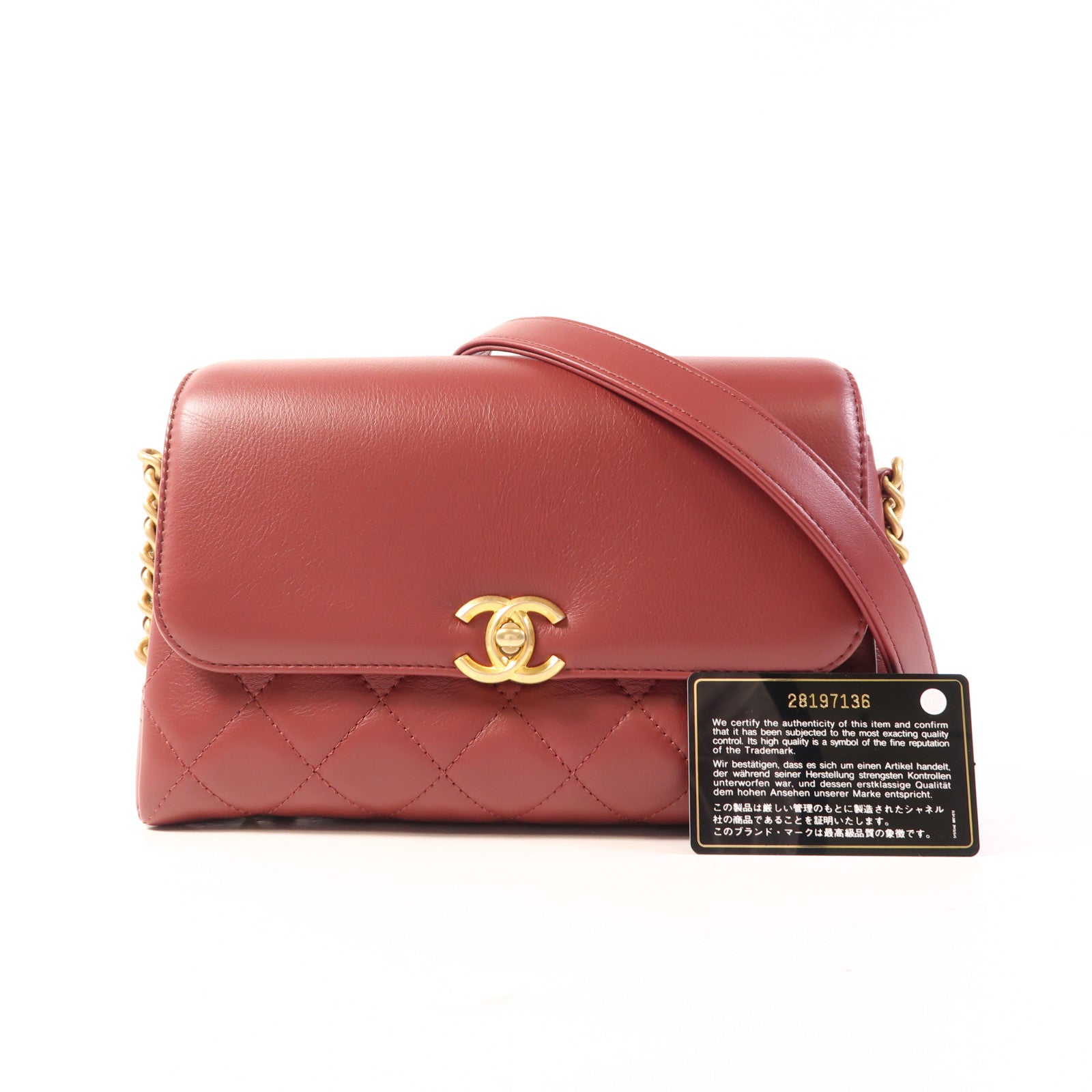 CHANEL 牛皮皮革Chain Shoulder Bag金扣鏈帶肩背袋