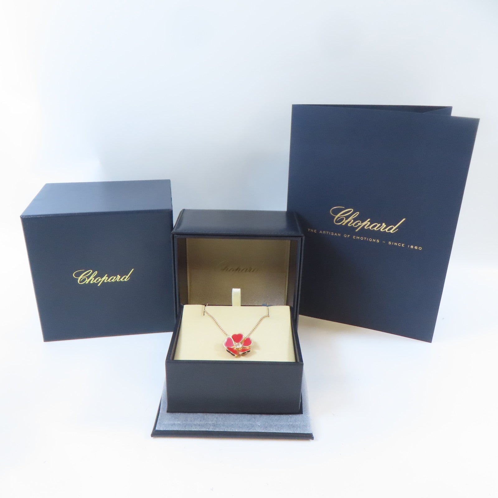 Chopard 18K玫瑰金Happy Hearts Flower Necklace 0.05ct鑽石項鍊#42cm