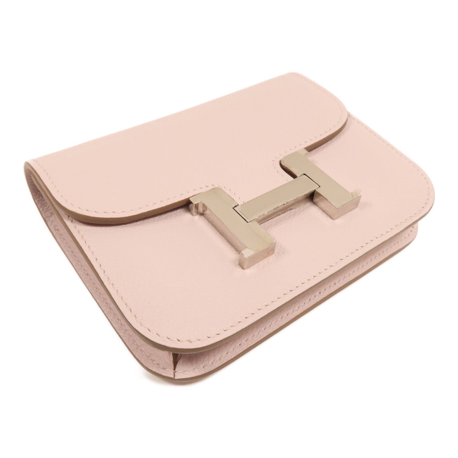HERMES Evercolor皮革Constance Silm銀扣手拿包Rose Dragee