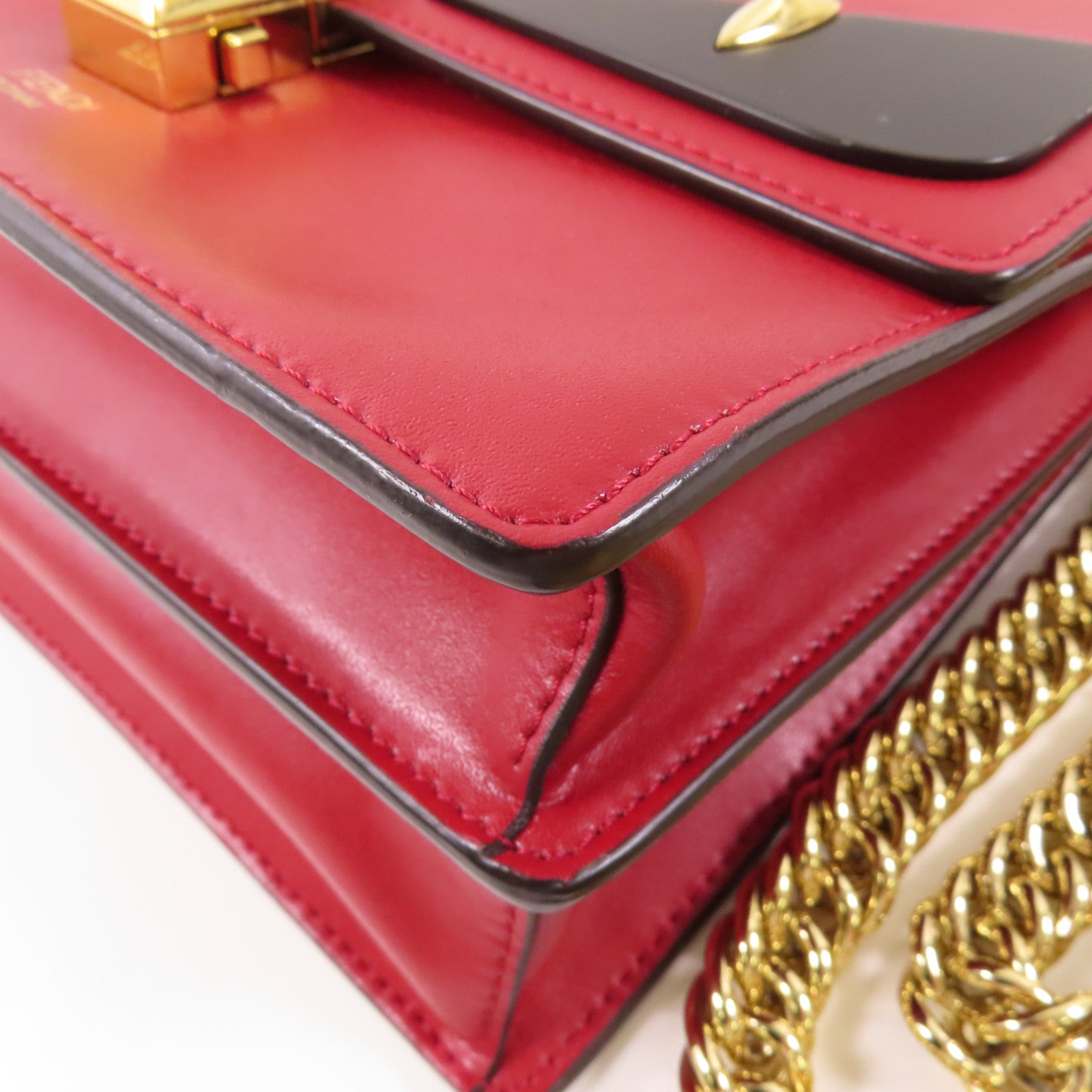 FENDI GHW Kan 1 Bag Chain Shoulder Bag 8M0381 Calfskin Leather Red